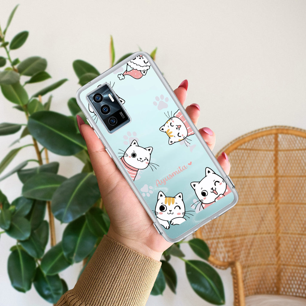 Cute Cat Customize Transparent Silicon Case For Vivo V23E