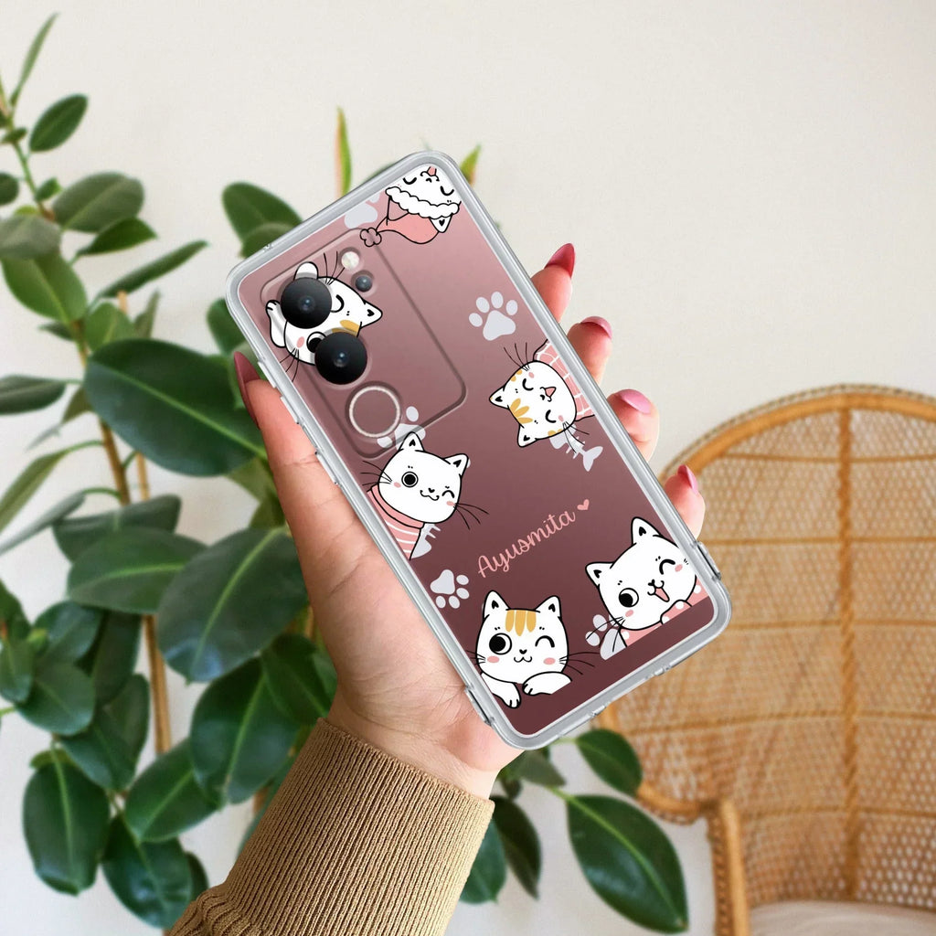 Cute Cat Customize Transparent Silicon Case For Vivo T2 5G