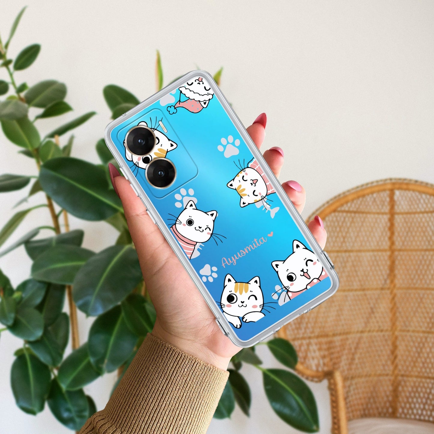 Cute Cat Customize Transparent Silicon Case For Vivo