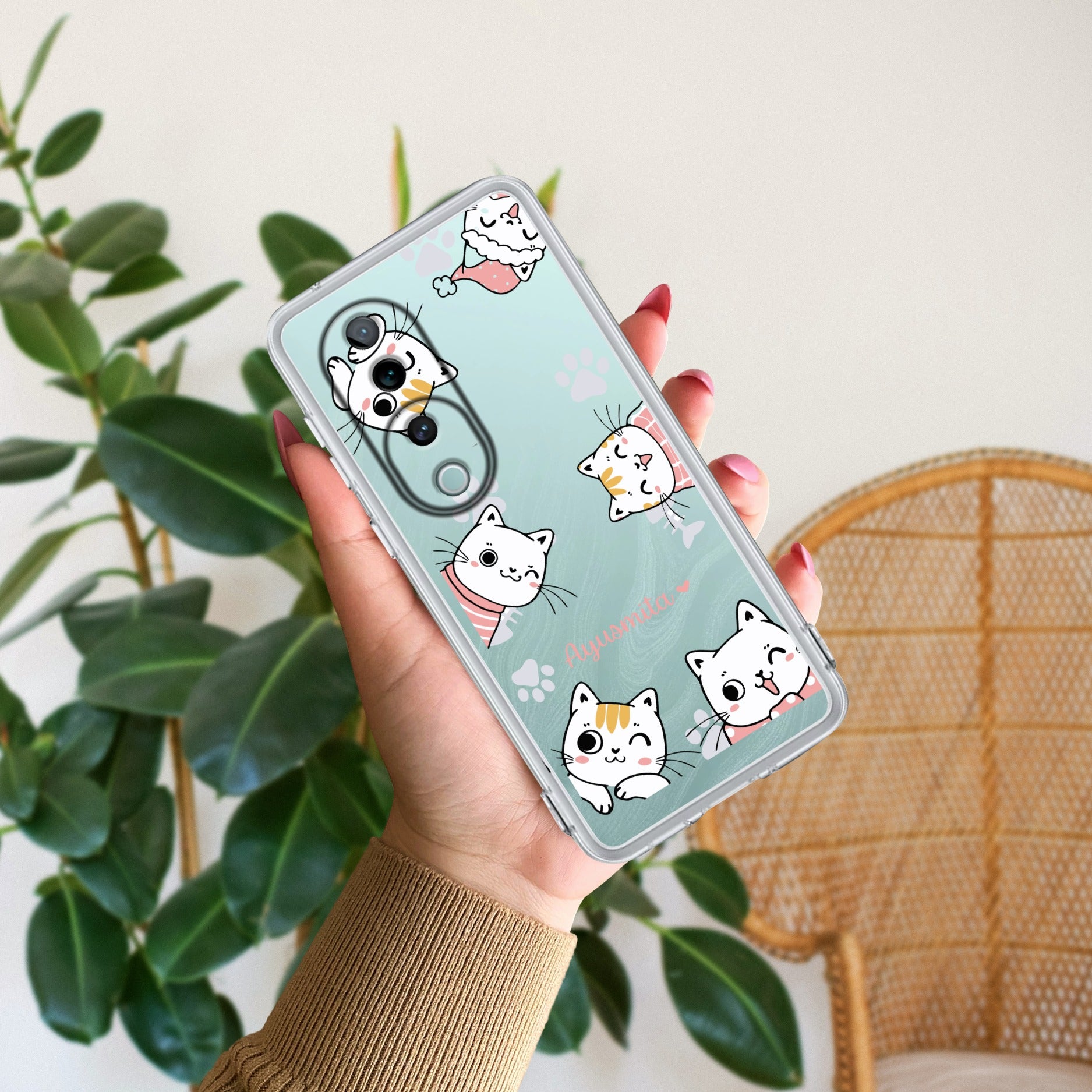 Cute Cat Customize Transparent Silicon Case For Vivo