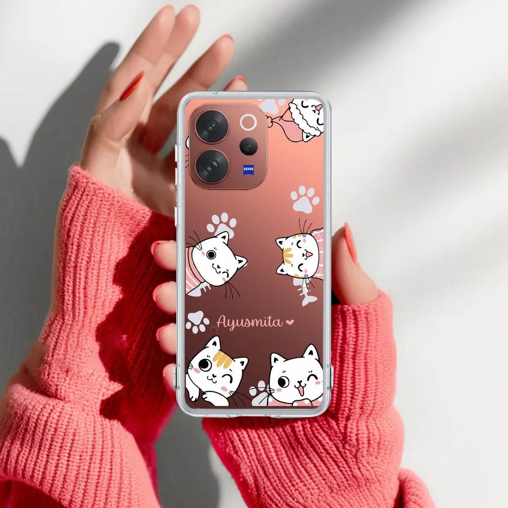 Cute Cat Customize Transparent Silicon Case For Vivo