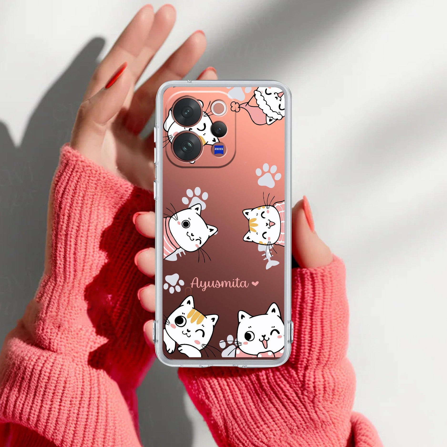 Cute Cat Customize Transparent Silicon Case For Vivo V70 Elite 5G