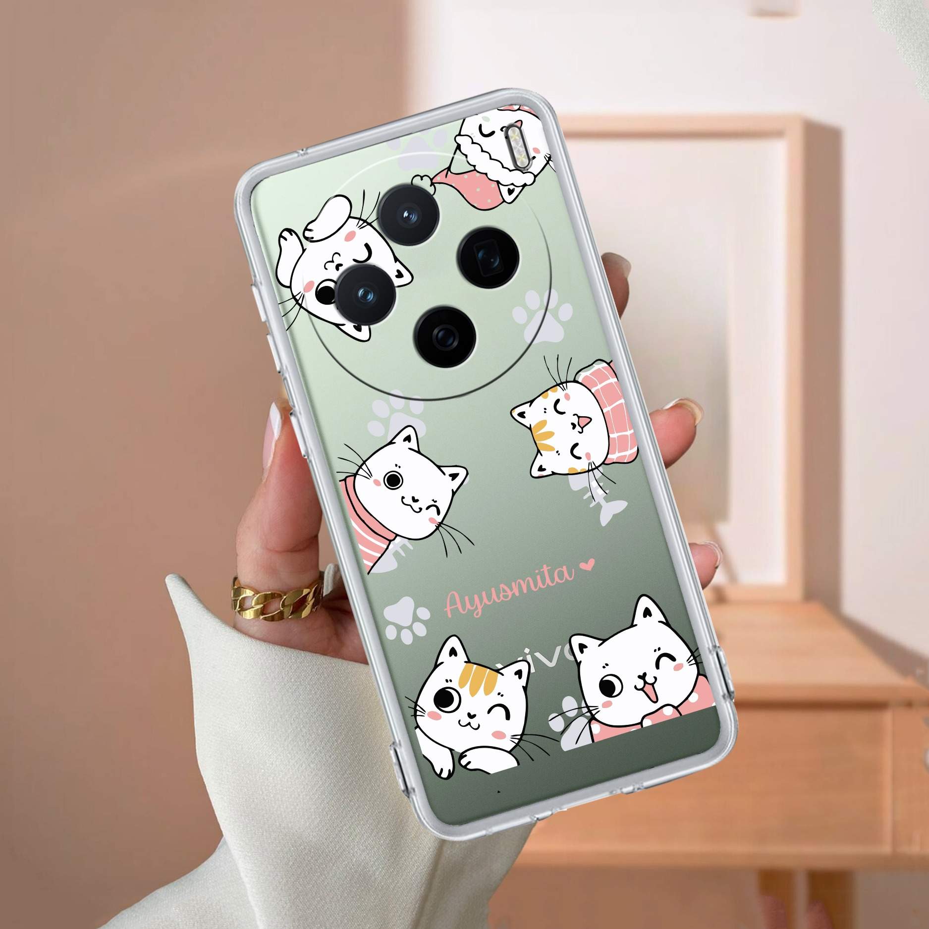 Cute Cat Customize Transparent Silicon Case For Vivo