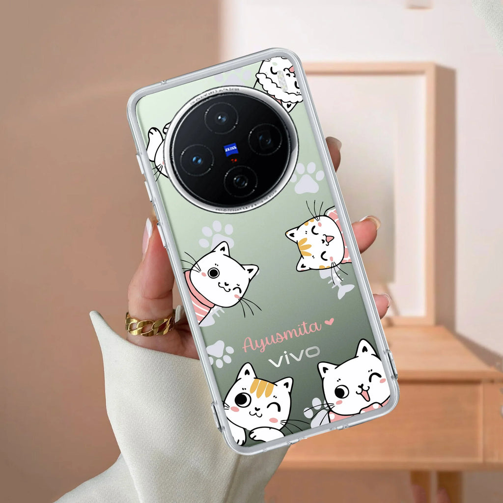 Cute Cat Customize Transparent Silicon Case For Vivo - ShopOnCliQ