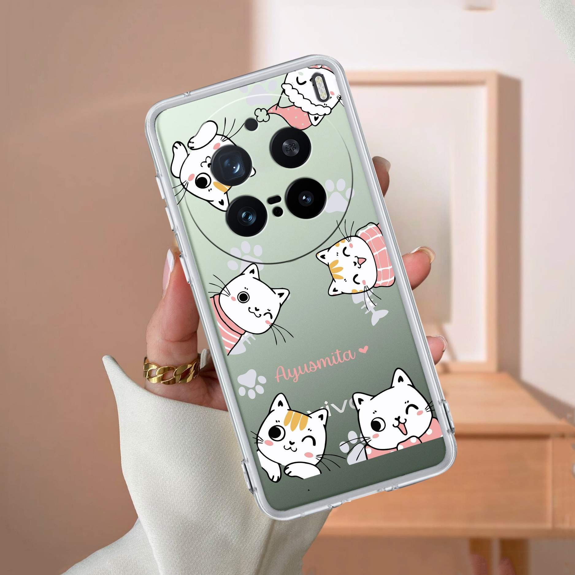 Cute Cat Customize Transparent Silicon Case For Vivo