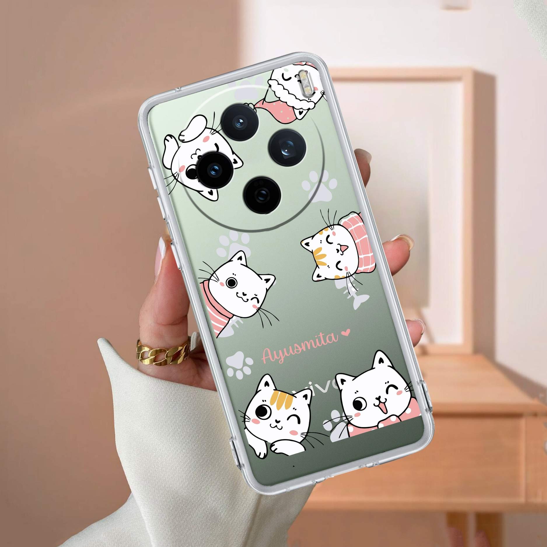 Cute Cat Customize Transparent Silicon Case For Vivo