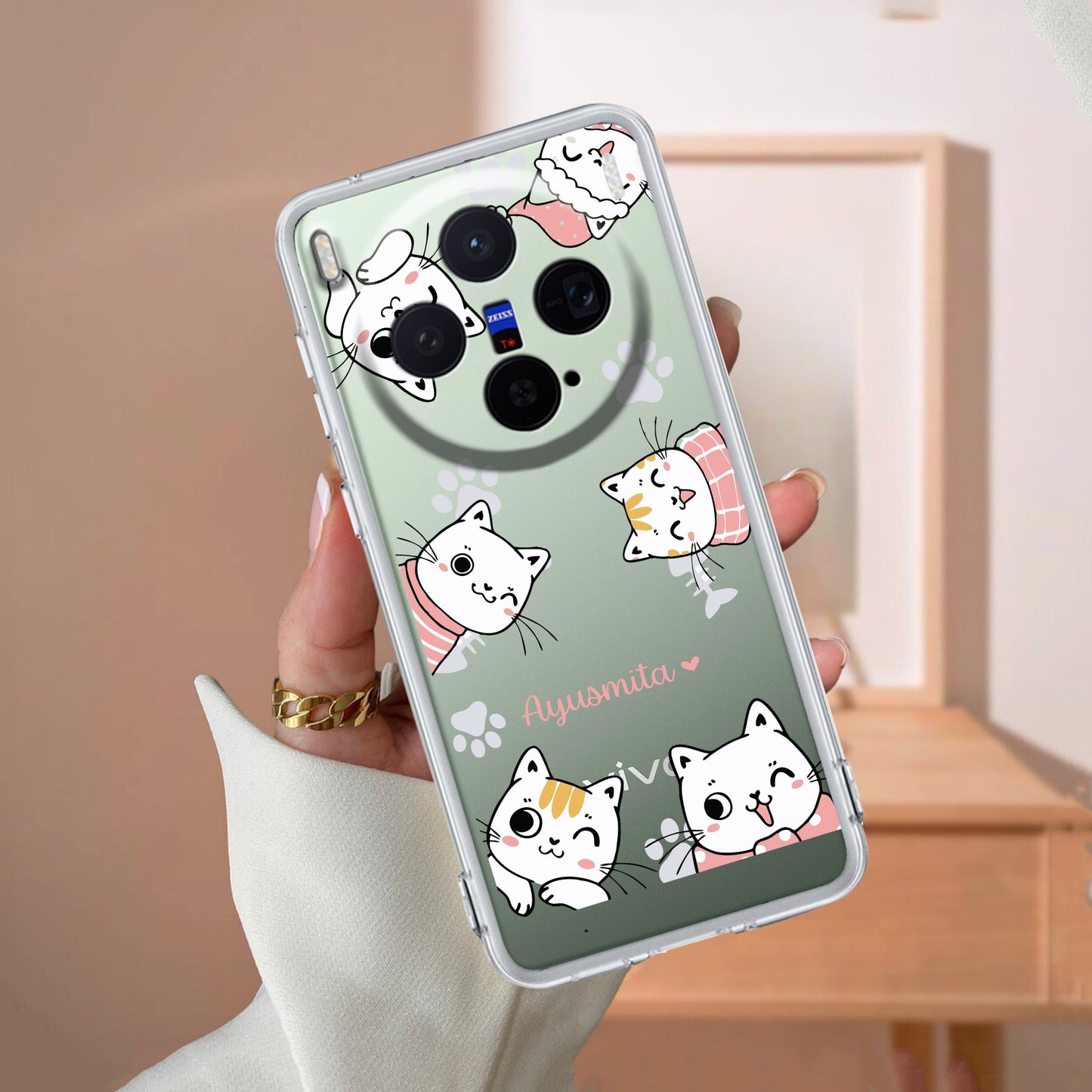 Cute Cat Customize Transparent Silicon Case For Vivo