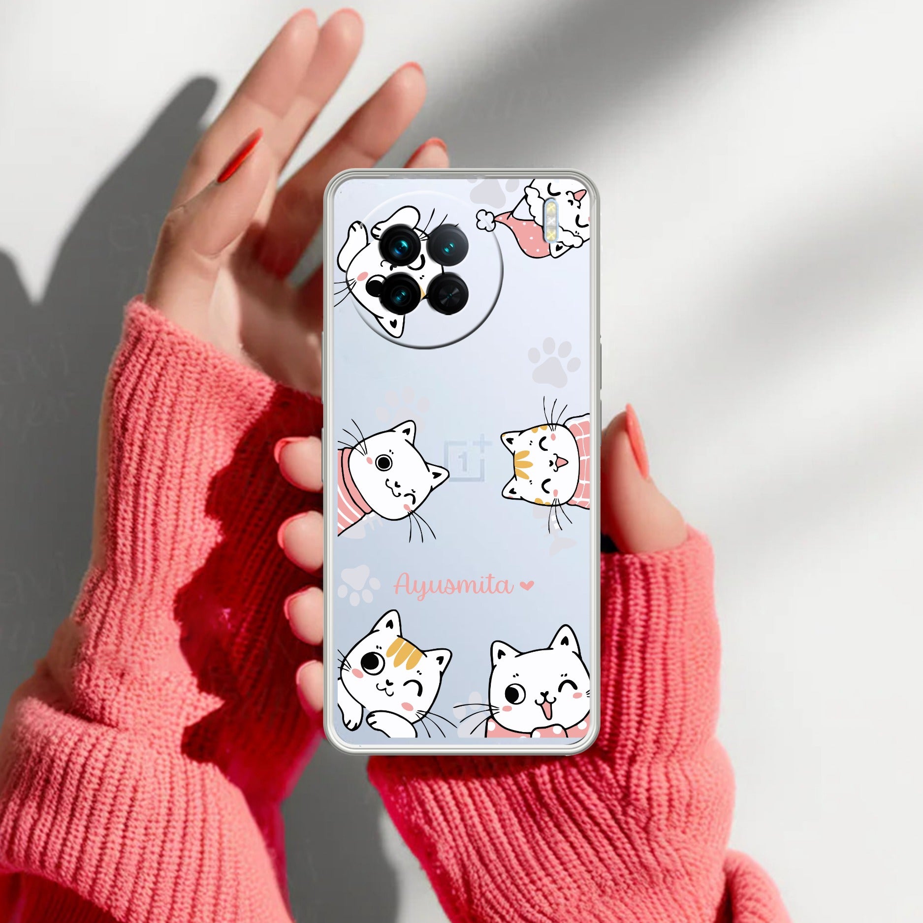 Cute Cat Customize Transparent Silicon Case For Vivo X90 5G