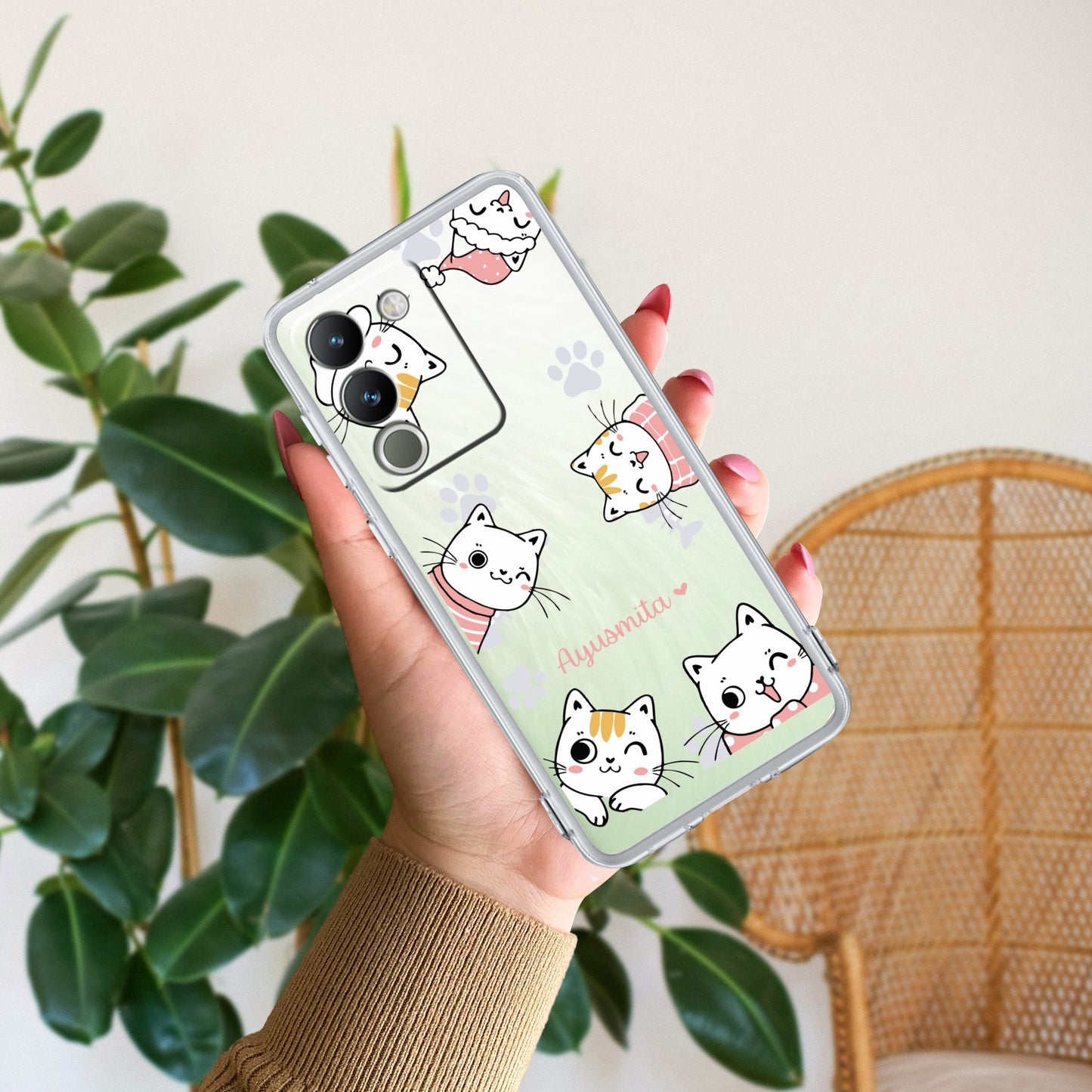 Cute Cat Customize Transparent Silicon Case For Vivo