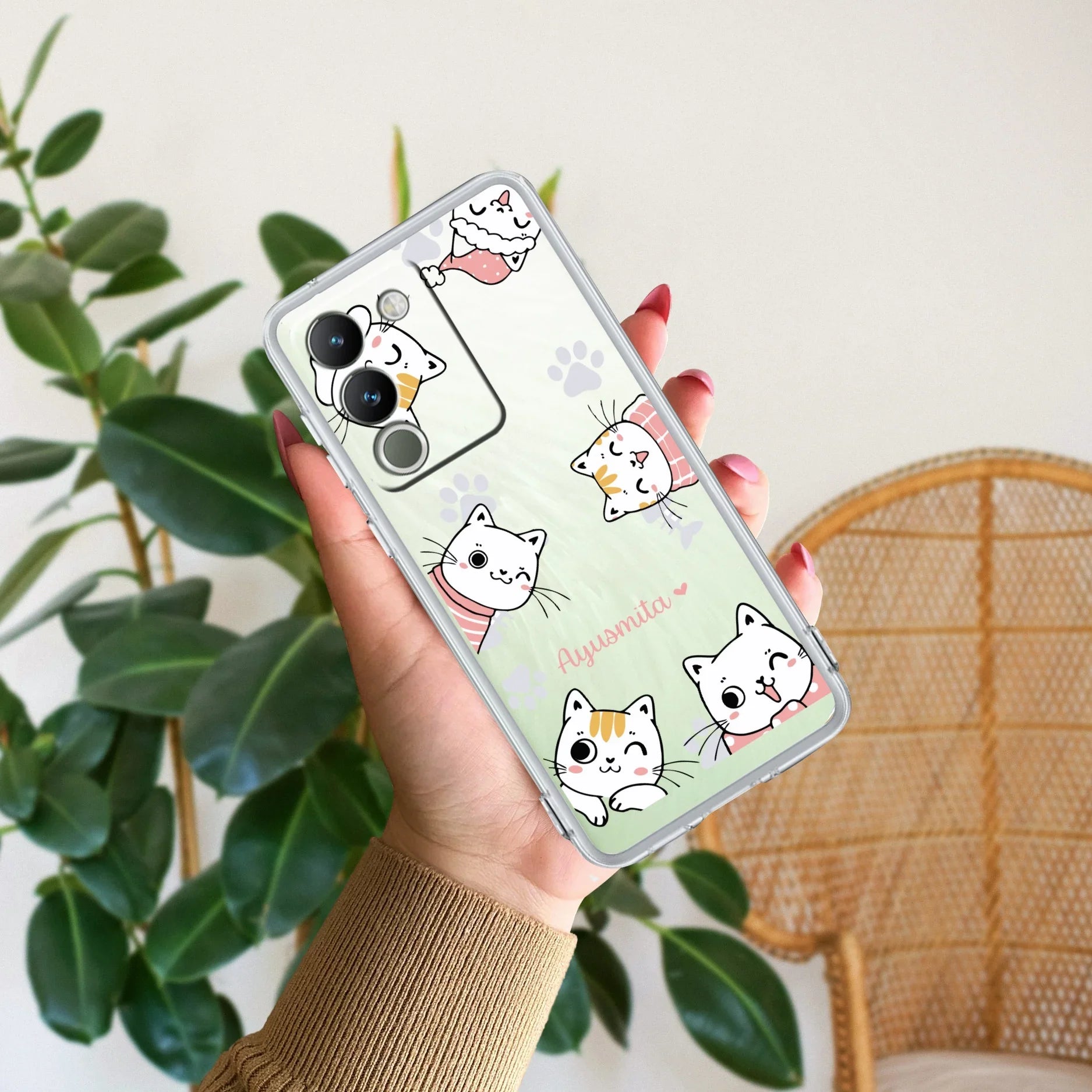 Cute Cat Customize Transparent Silicon Case For Vivo - ShopOnCliQ