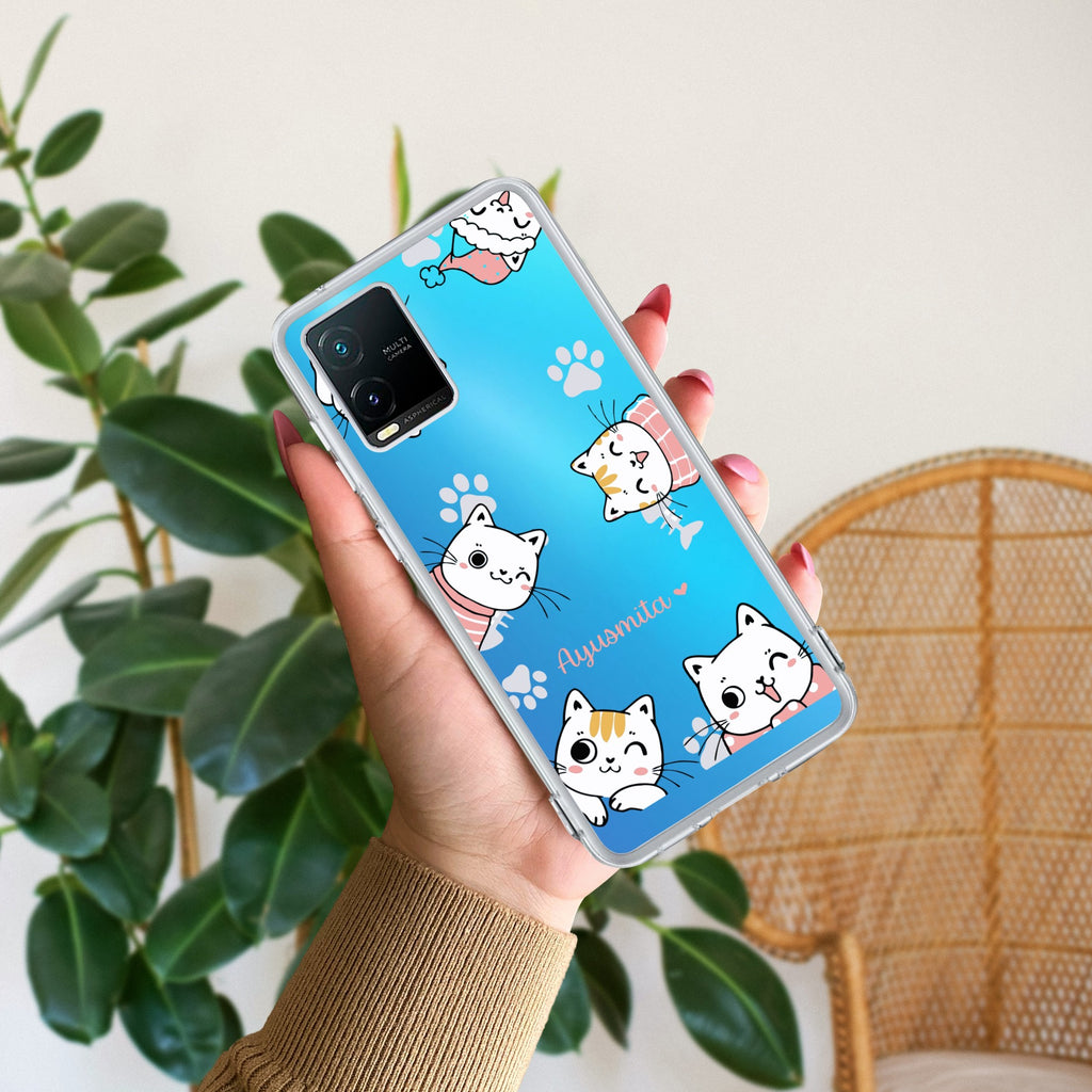 Cute Cat Customize Transparent Silicon Case For Vivo T1x
