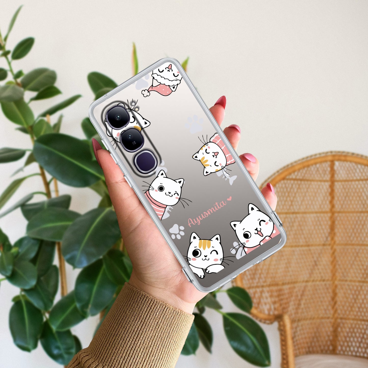 Cute Cat Customize Transparent Silicon Case For Vivo
