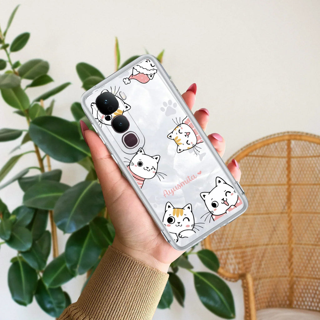 Cute Cat Customize Transparent Silicon Case For Vivo Y300 Plus 5G