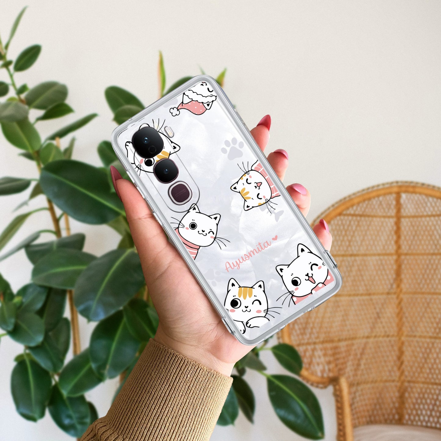 Cute Cat Customize Transparent Silicon Case For Vivo