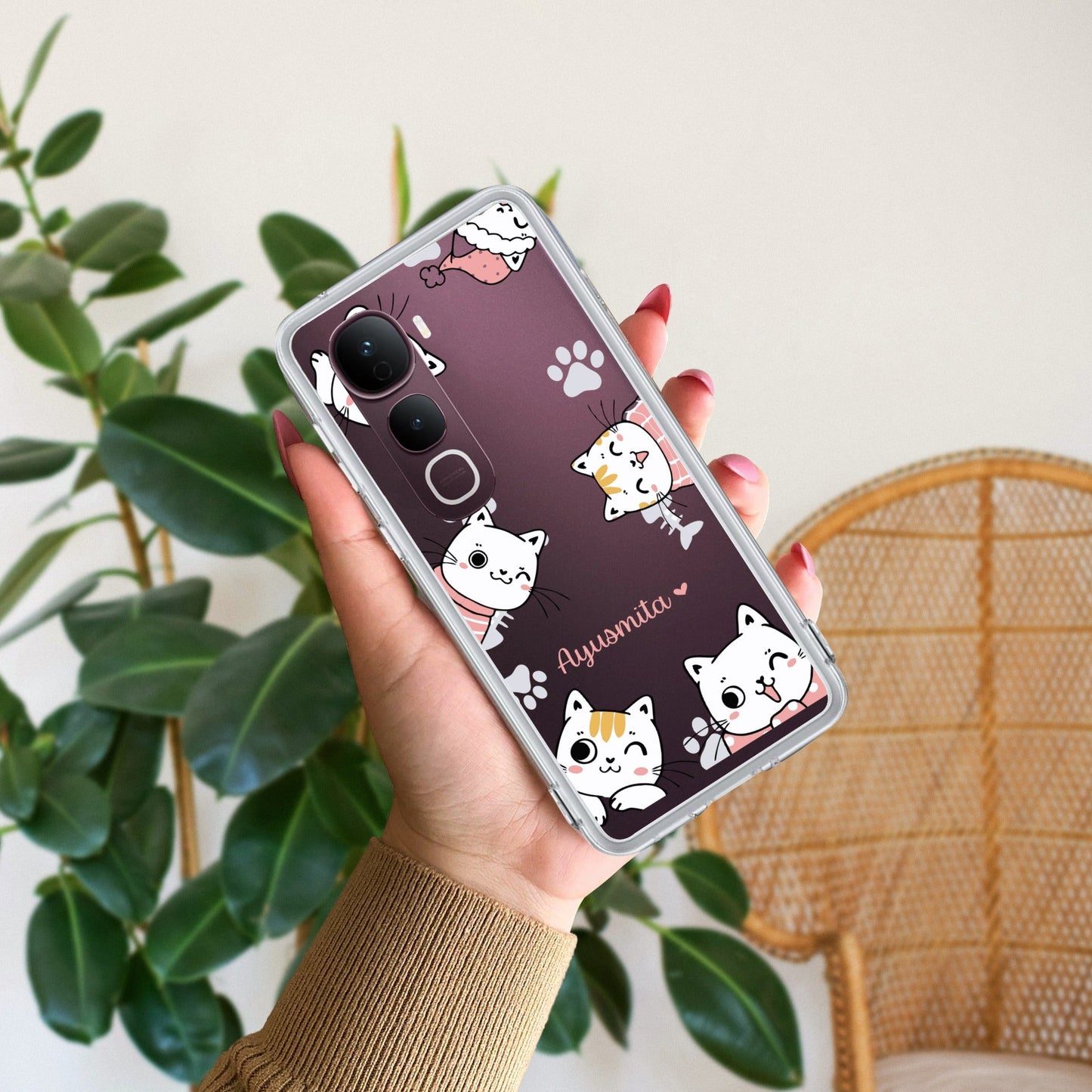 Cute Cat Customize Transparent Silicon Case For Vivo