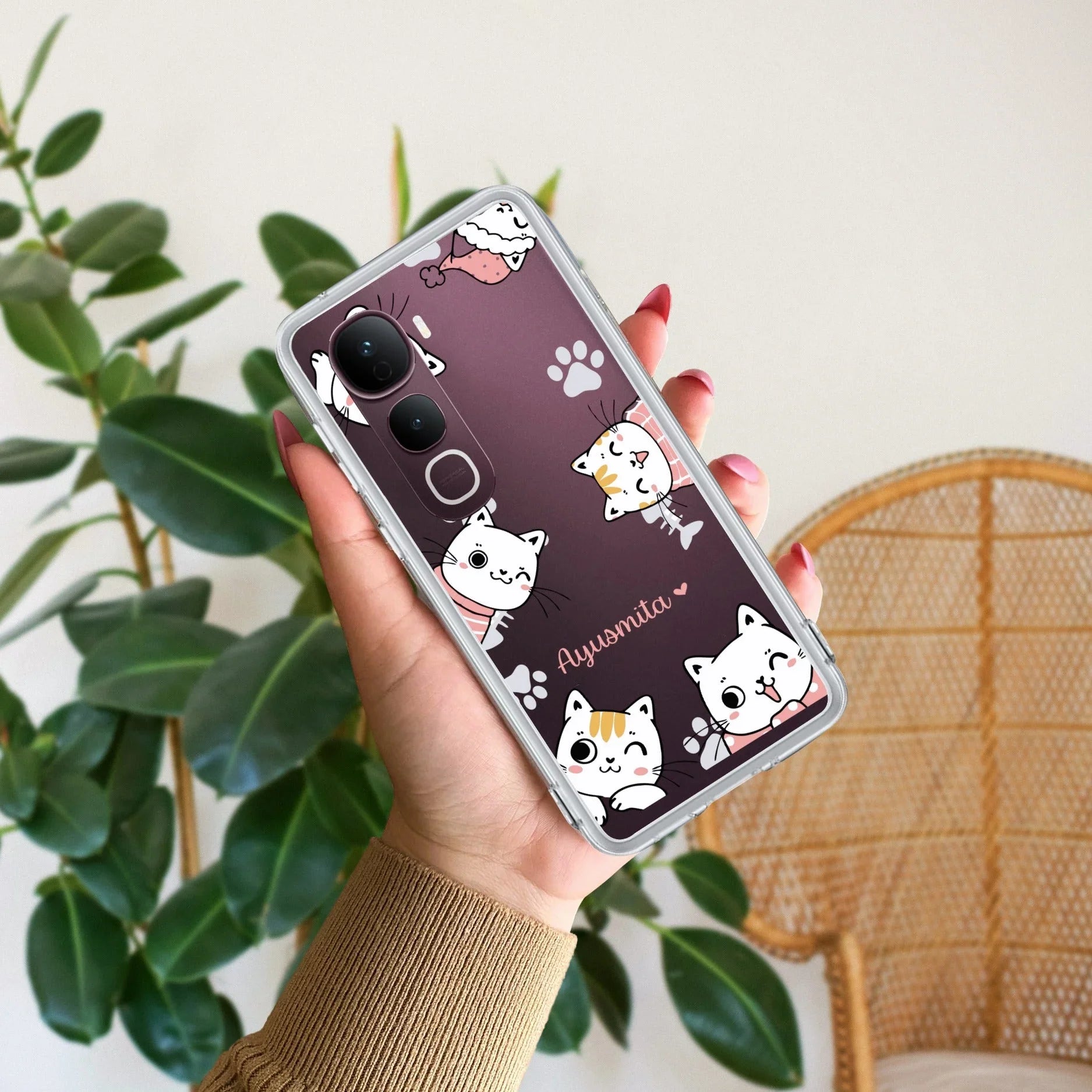 Cute Cat Customize Transparent Silicon Case For Vivo - ShopOnCliQ