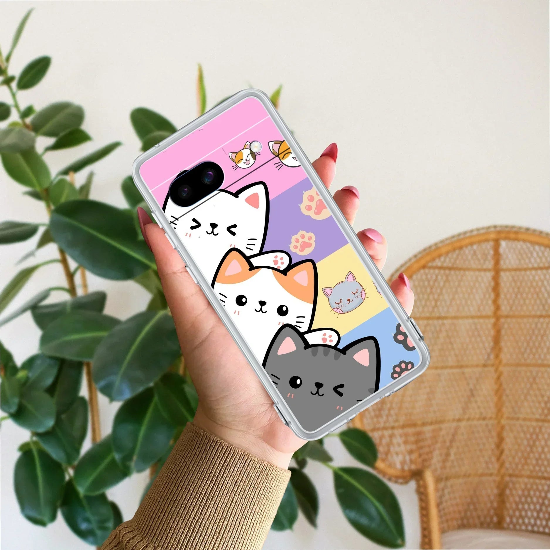 Cute Cat Transparent Silicon Case For Google Pixel 8a 5G
