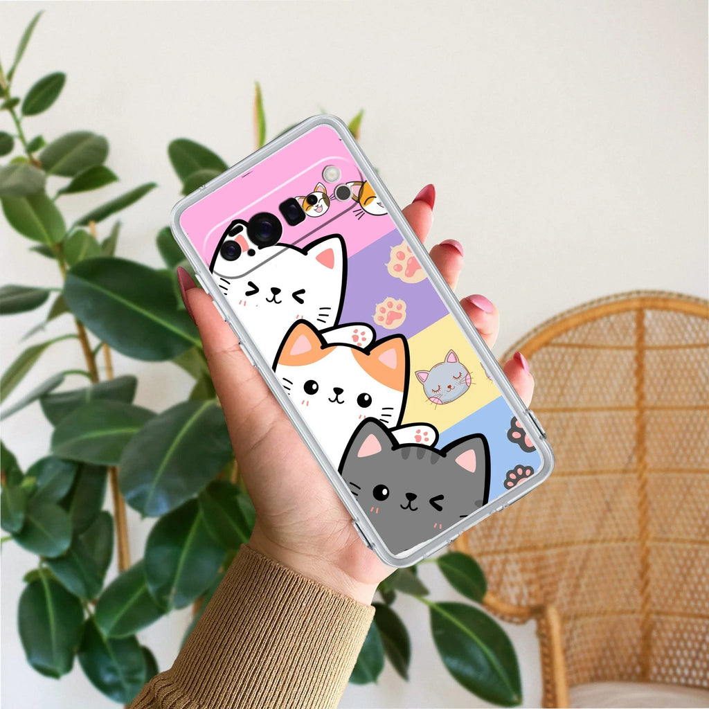 Cute Cat Transparent Silicon Case For Google Pixel 10 Pro XL
