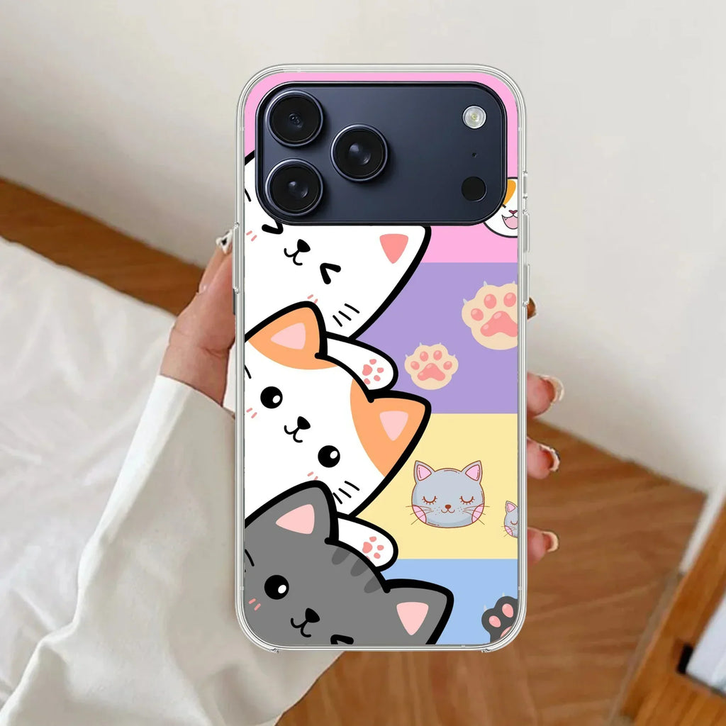 Cute Cat Anti Yellow Clear Case For iPhone 17 Pro Max