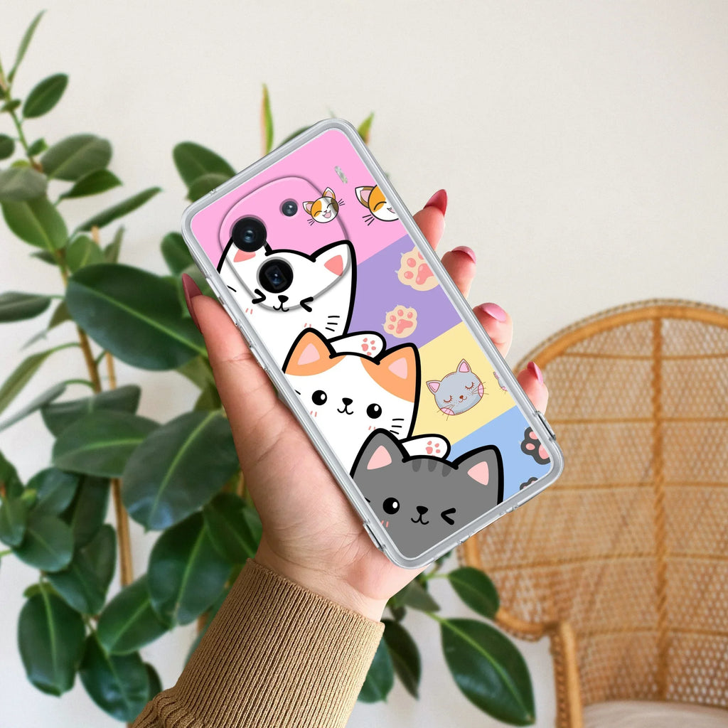 Cute Cat Transparent Silicon Case For iQOO 12 5G