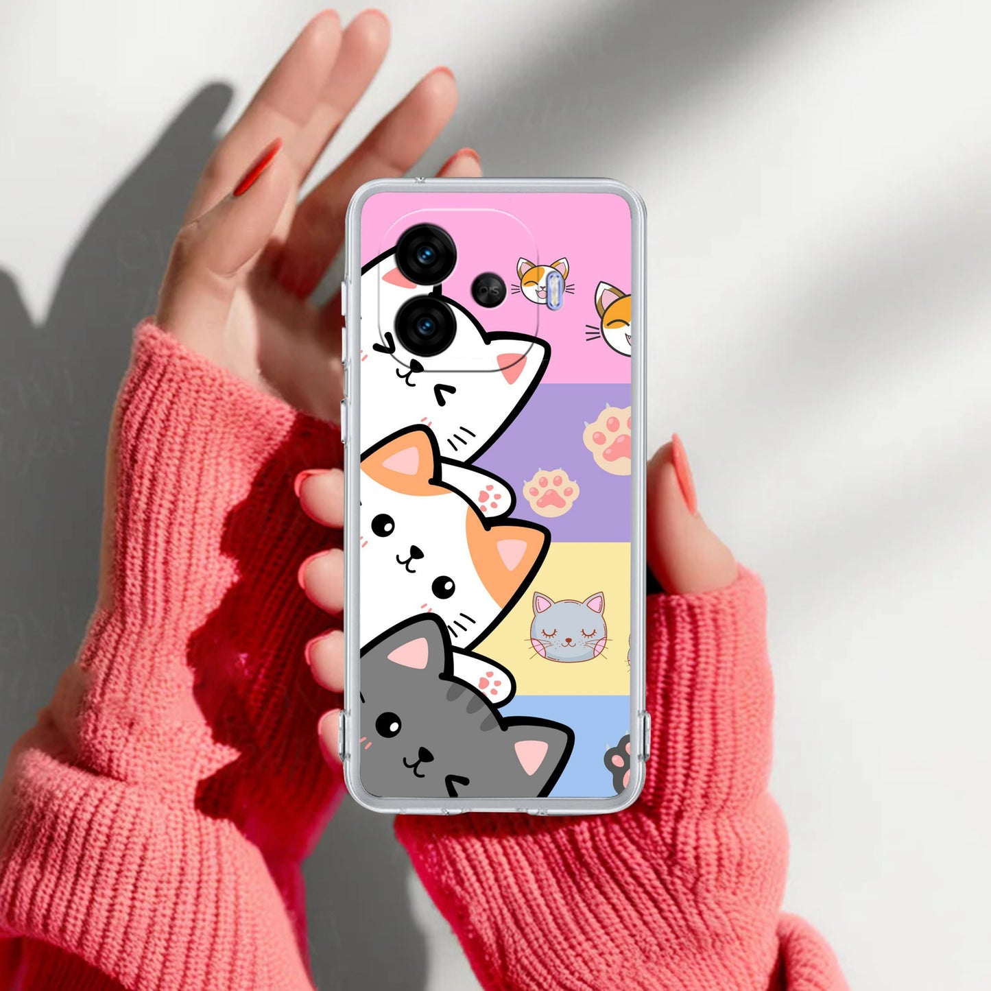 Cute Cat Transparent Silicon Case For iQOO