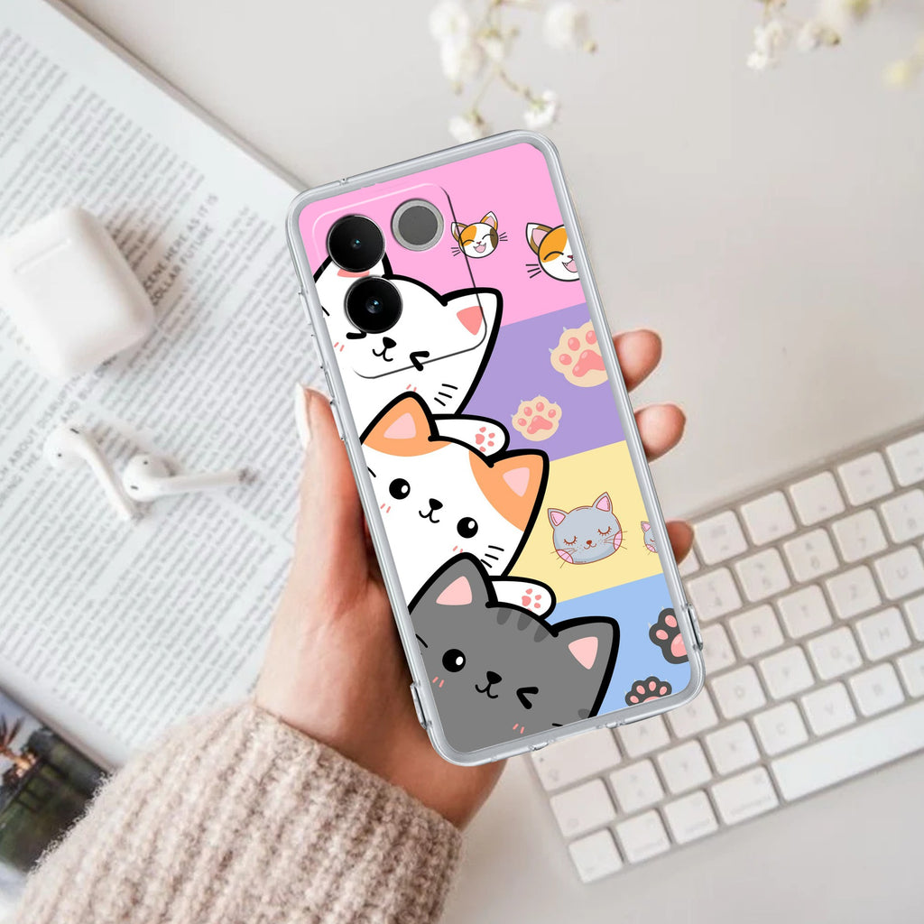 Cute Cat Transparent Silicon Case For iQOO Z7 Pro 5G