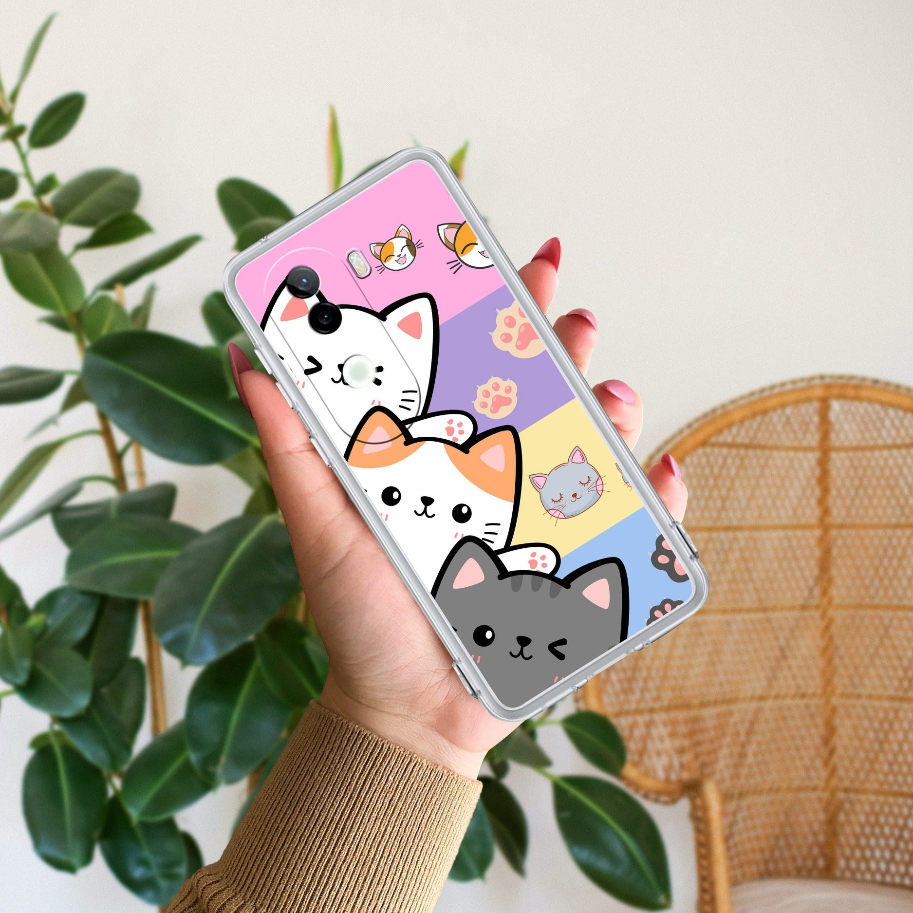 Cute Cat Transparent Silicon Case For Vivo V40e 5G