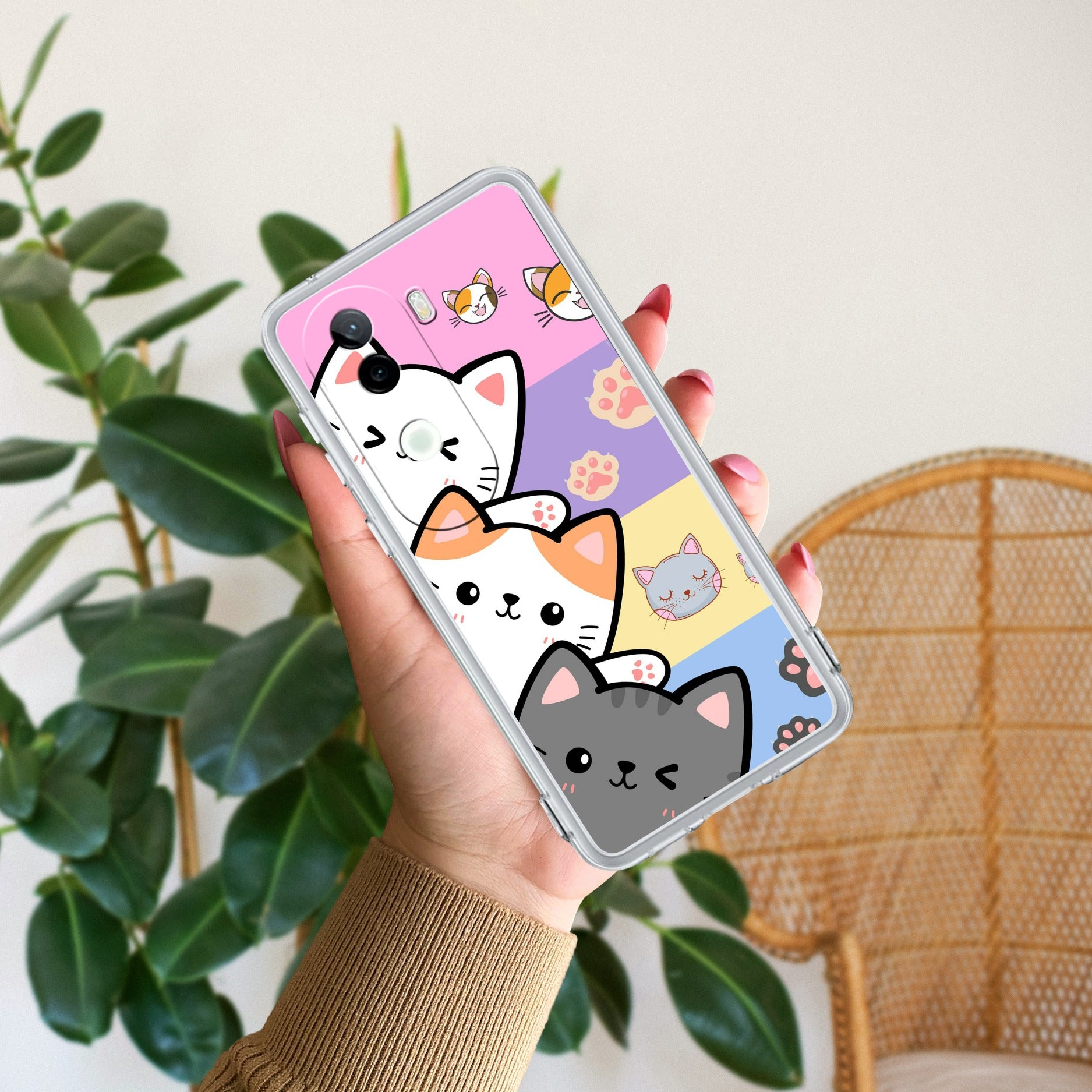 Cute Cat Transparent Silicon Case For iQOO Z9s 5G
