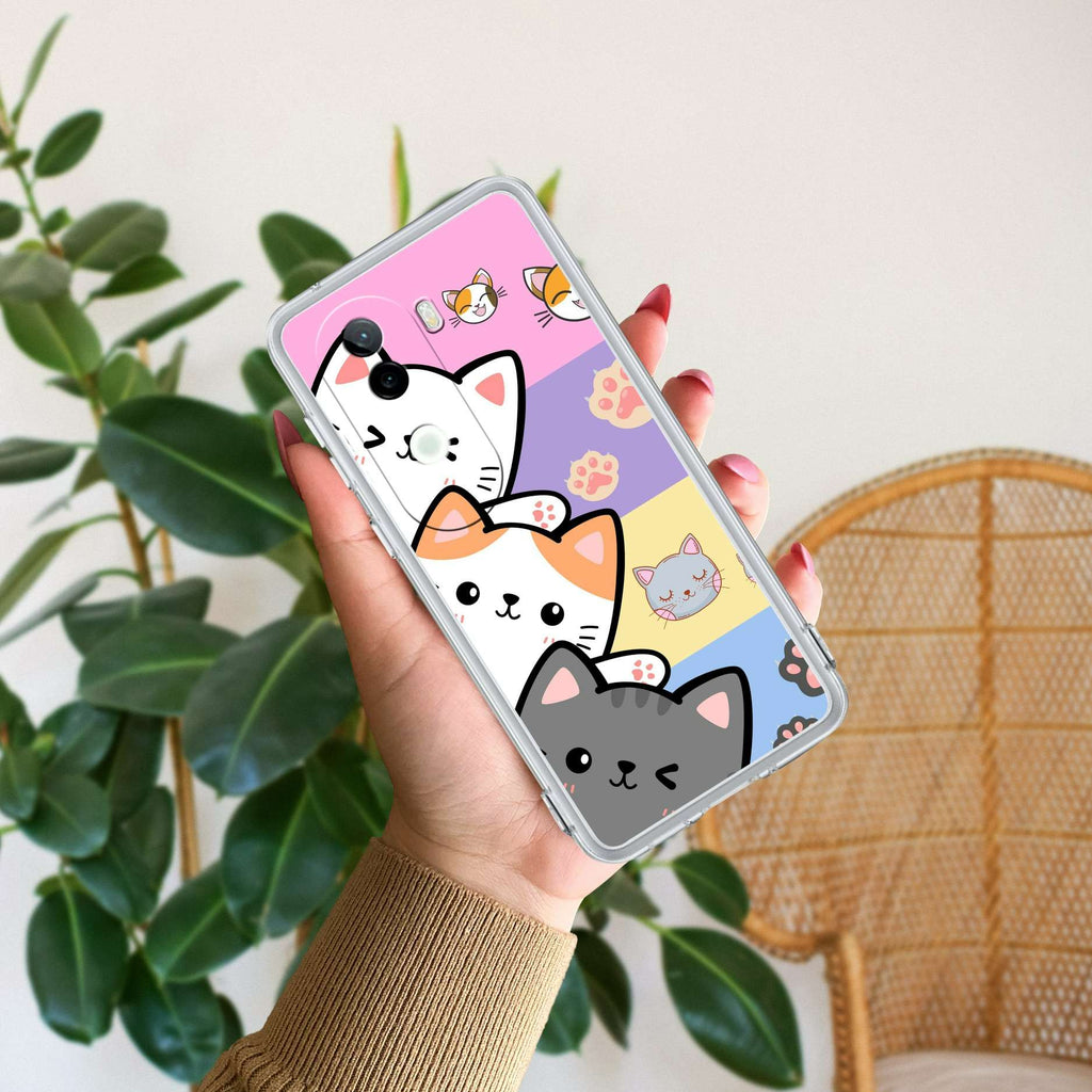 Cute Cat Transparent Silicon Case For Vivo V23 Pro 5G
