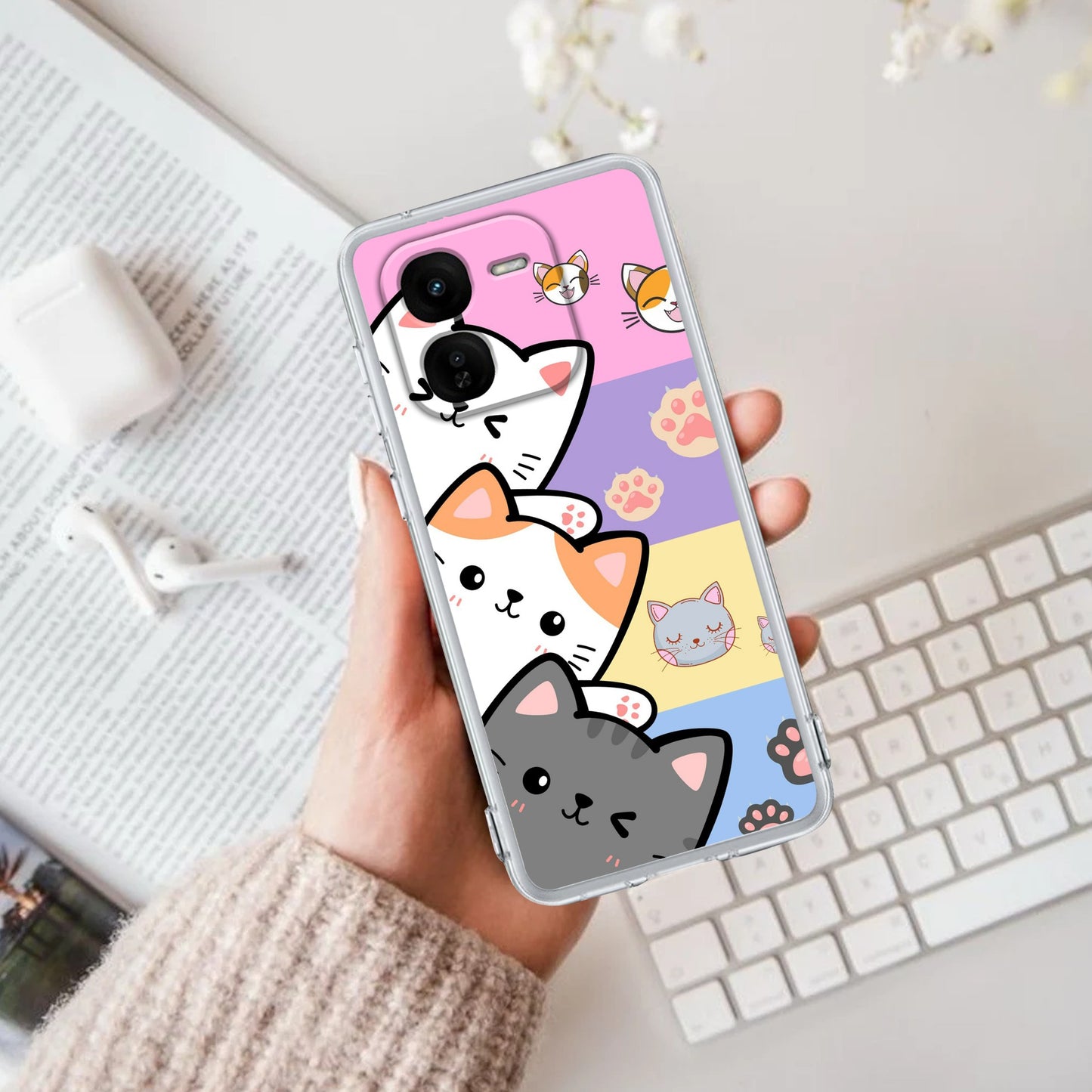 Cute Cat Transparent Silicon Case For iQOO