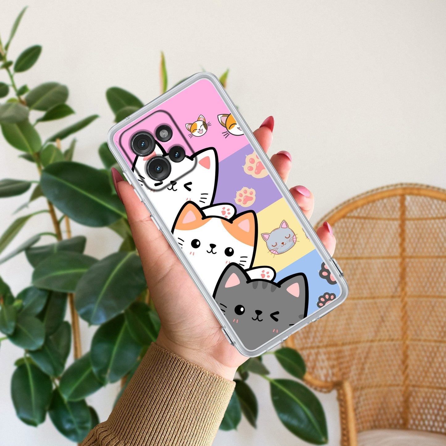 Cute Cat Transparent Silicon Case For Motorola