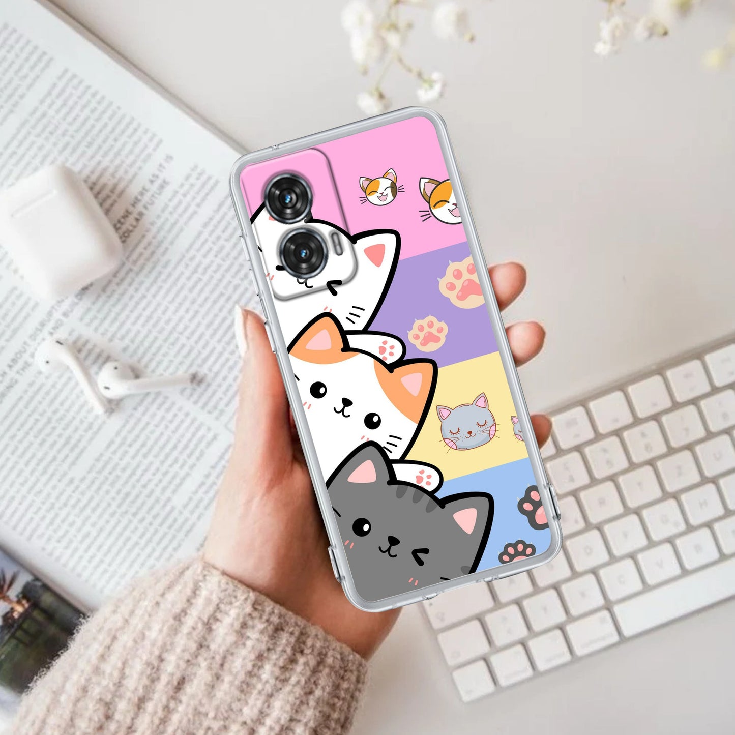 Cute Cat Transparent Silicon Case For Motorola