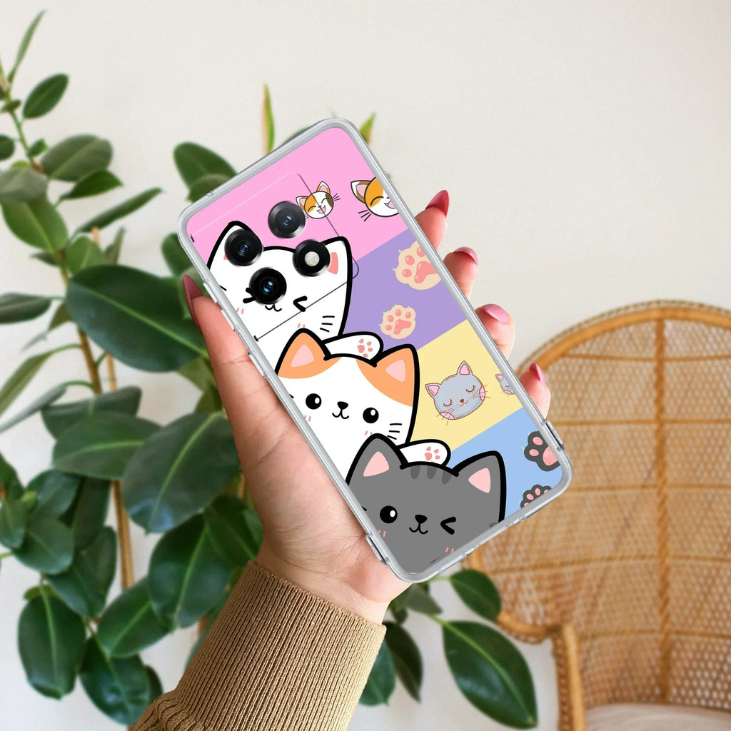 Cute Cat Transparent Silicon Case For OnePlus 8t / OnePlus 9R