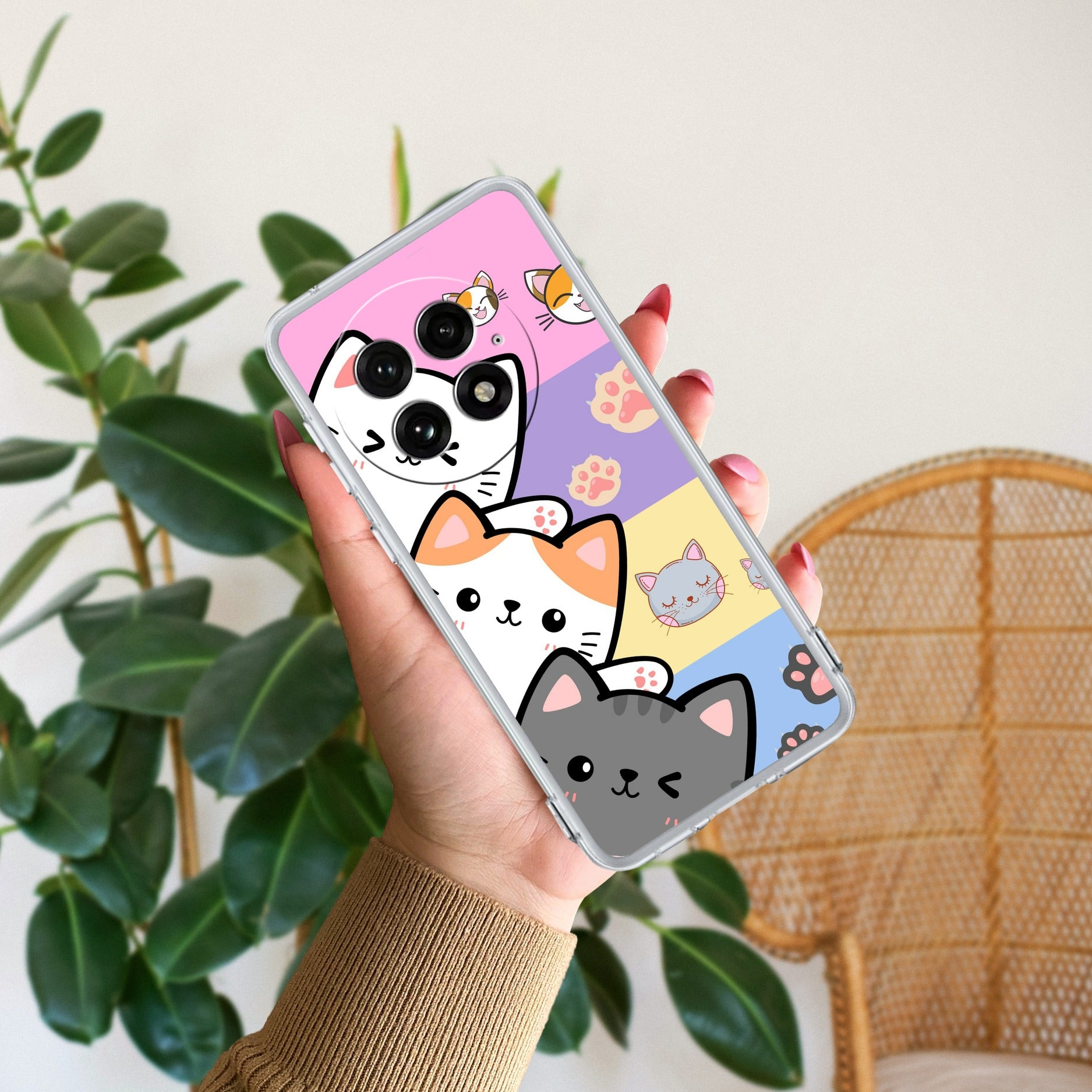 Cute Cat Transparent Silicon Case For OnePlus 13 5G