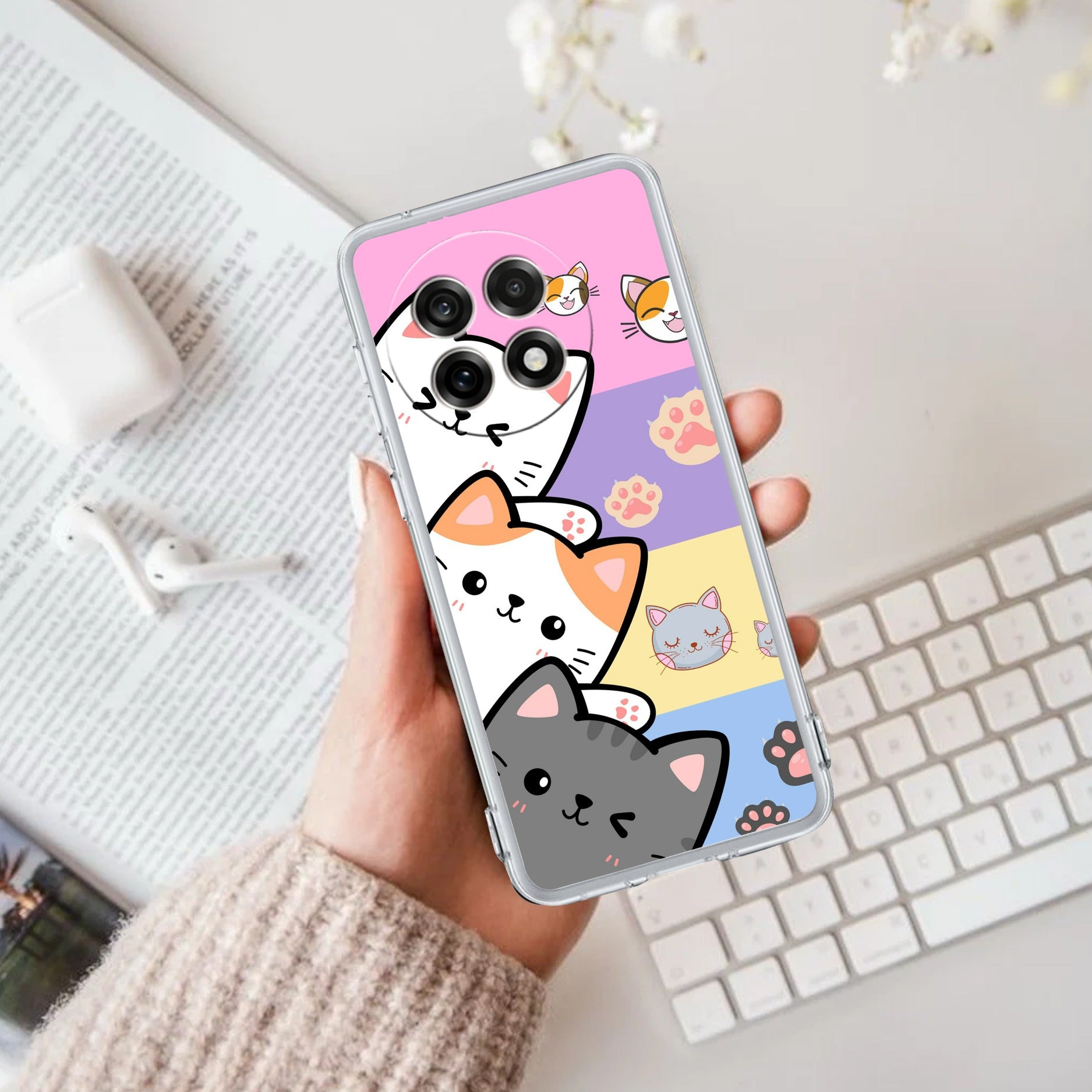 Cute Cat Transparent Silicon Case For OnePlus 13R 5G