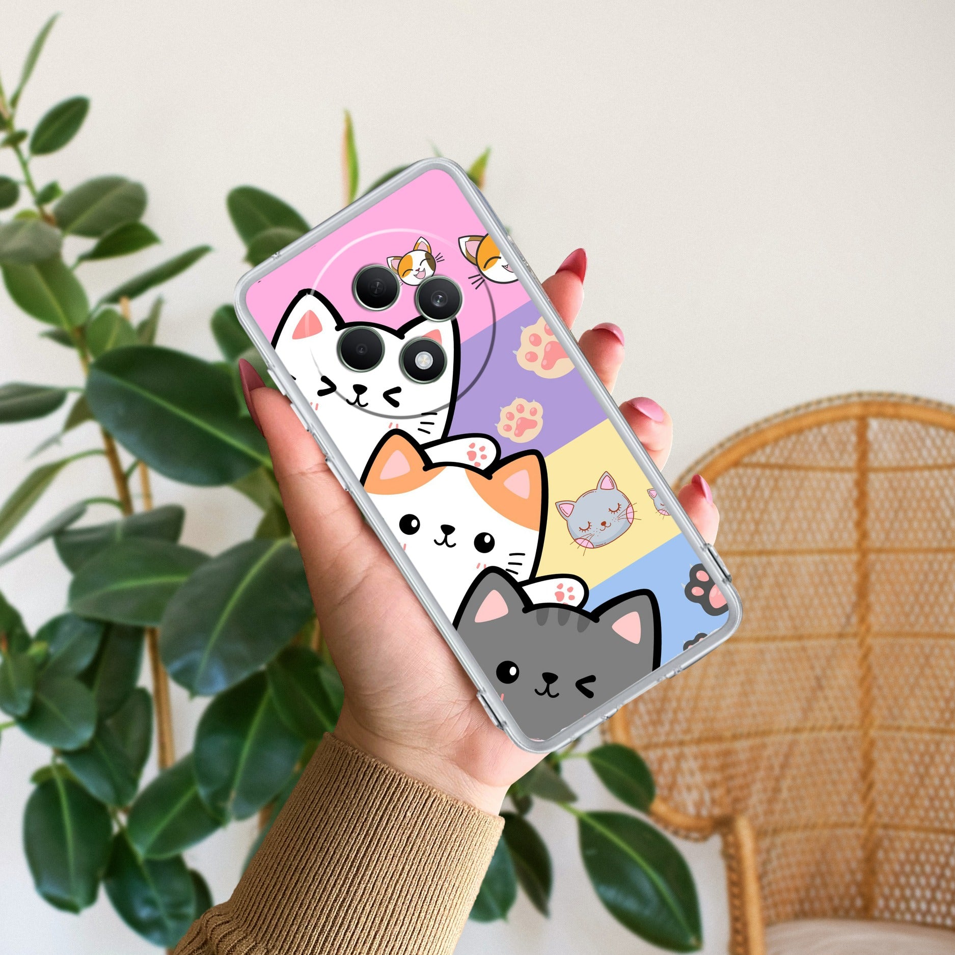 Cute Cat Customize Anti Yellow Case For Oppo F27 5G