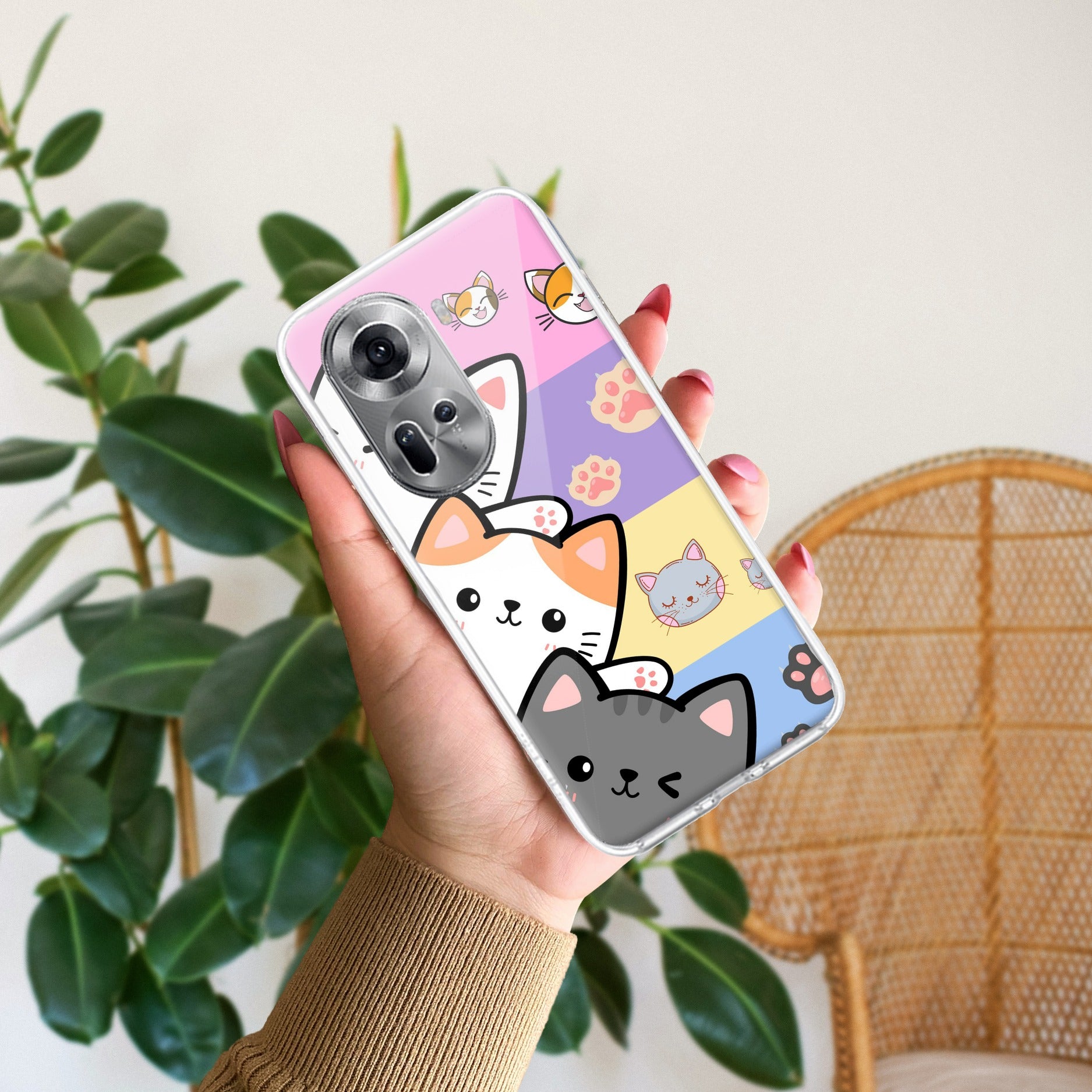 Cute Cat Customize Anti Yellow Case For Oppo Reno 11 5G