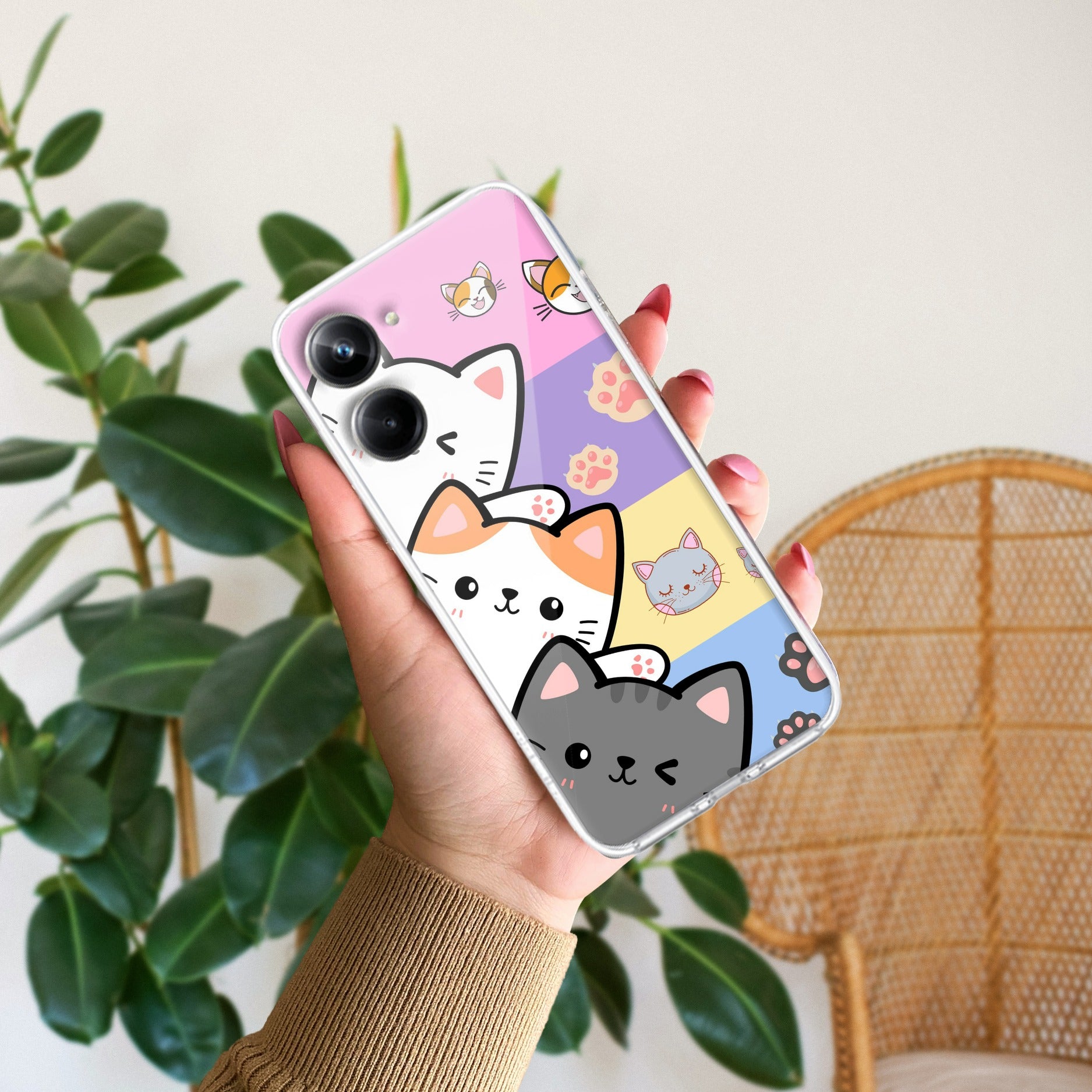 Cute Cat Transparent Silicon Case For Realme 10 Pro 5G