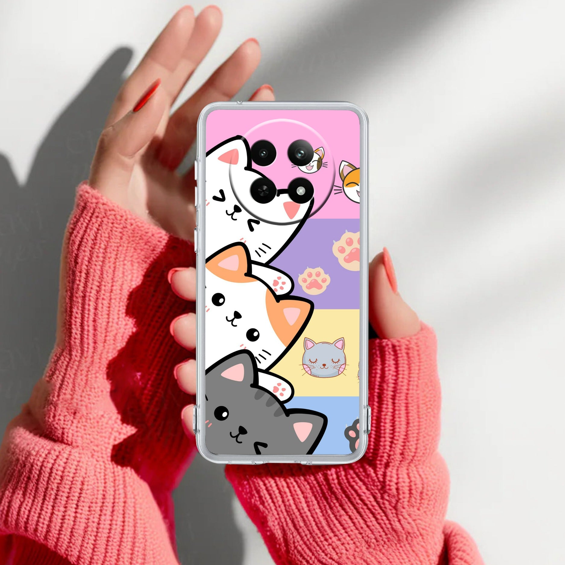 Cute Cat Transparent Silicon Case For Realme 12 5G