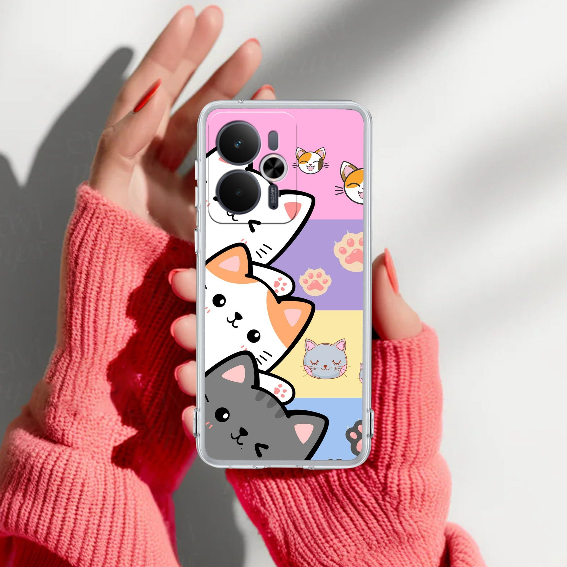 Cute Cat Transparent Silicon Case For Realme 14T 5G