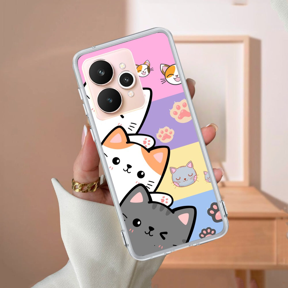 Cute Cat Transparent Silicon Case For Realme/Narzo