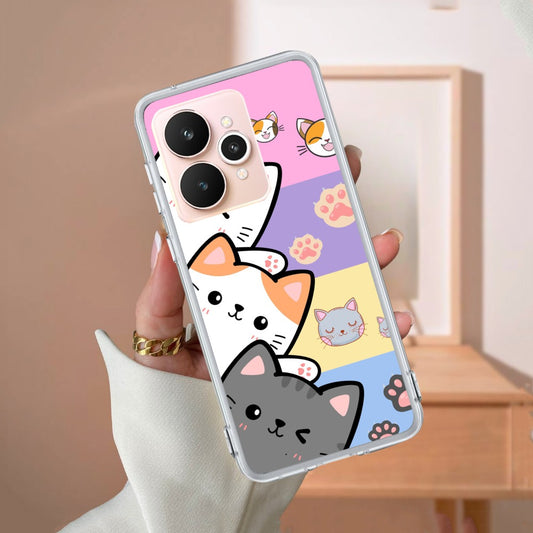 Cute Cat Transparent Silicon Case For Realme/Narzo