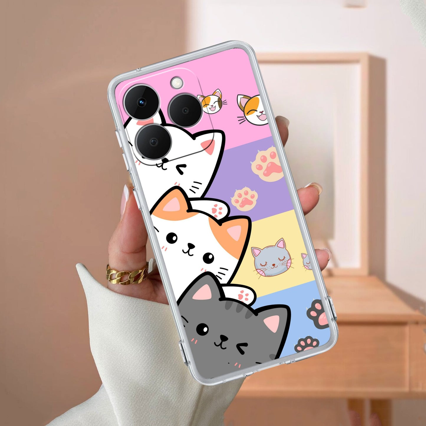 Cute Cat Transparent Silicon Case For Realme/Narzo