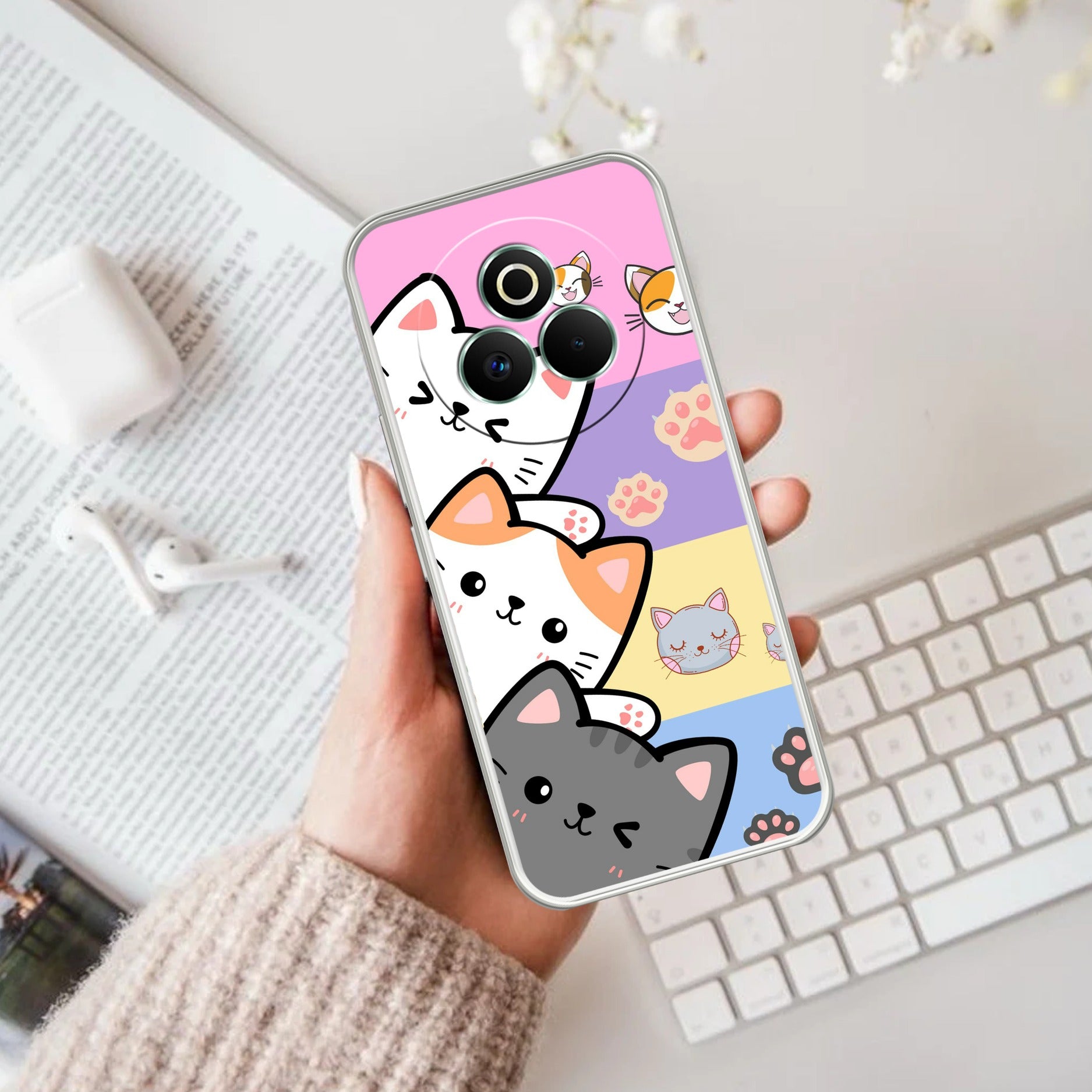 Cute Cat Customize Anti Yelllow Case For Realme P3 Pro 5G