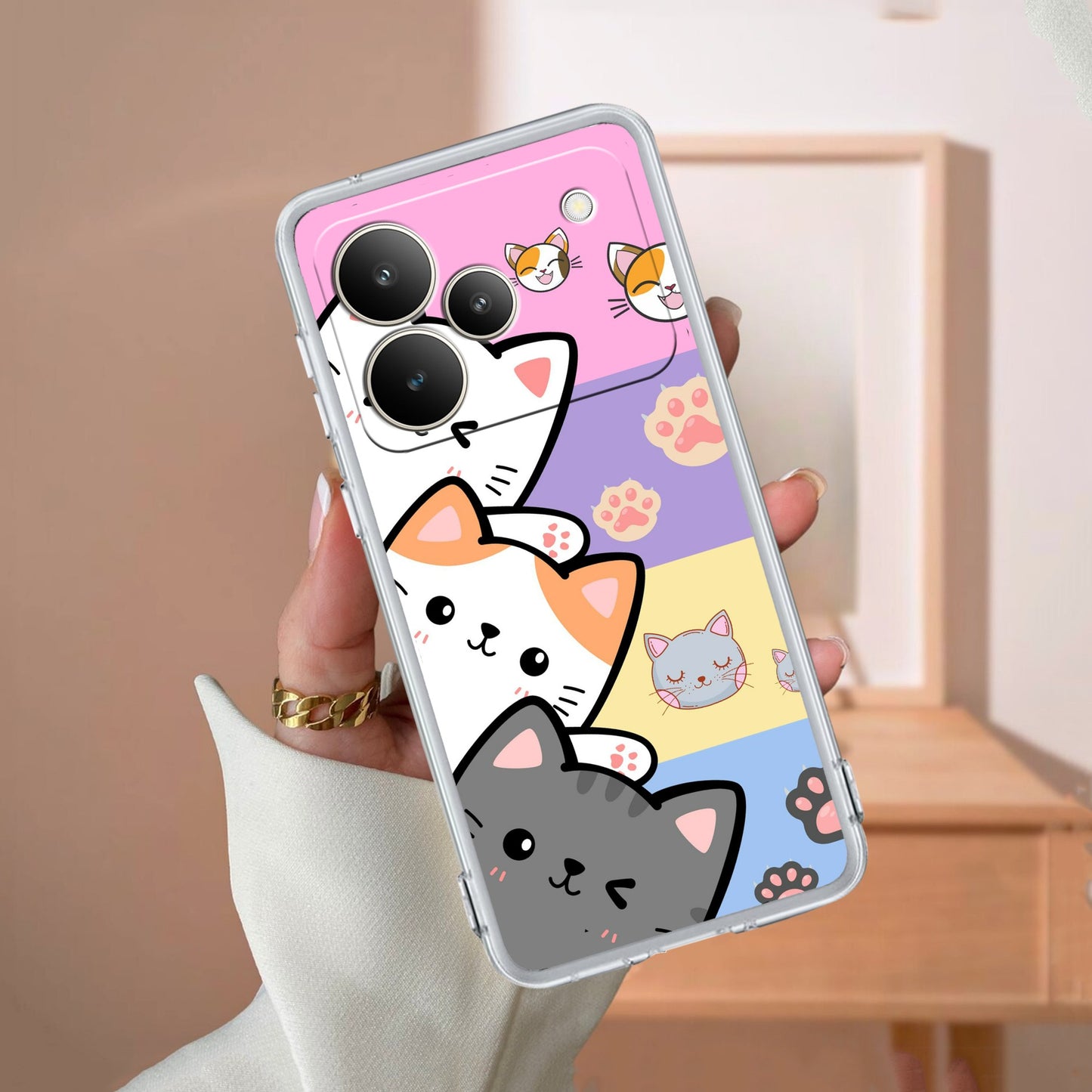 Cute Cat Transparent Silicon Case For Realme/Narzo