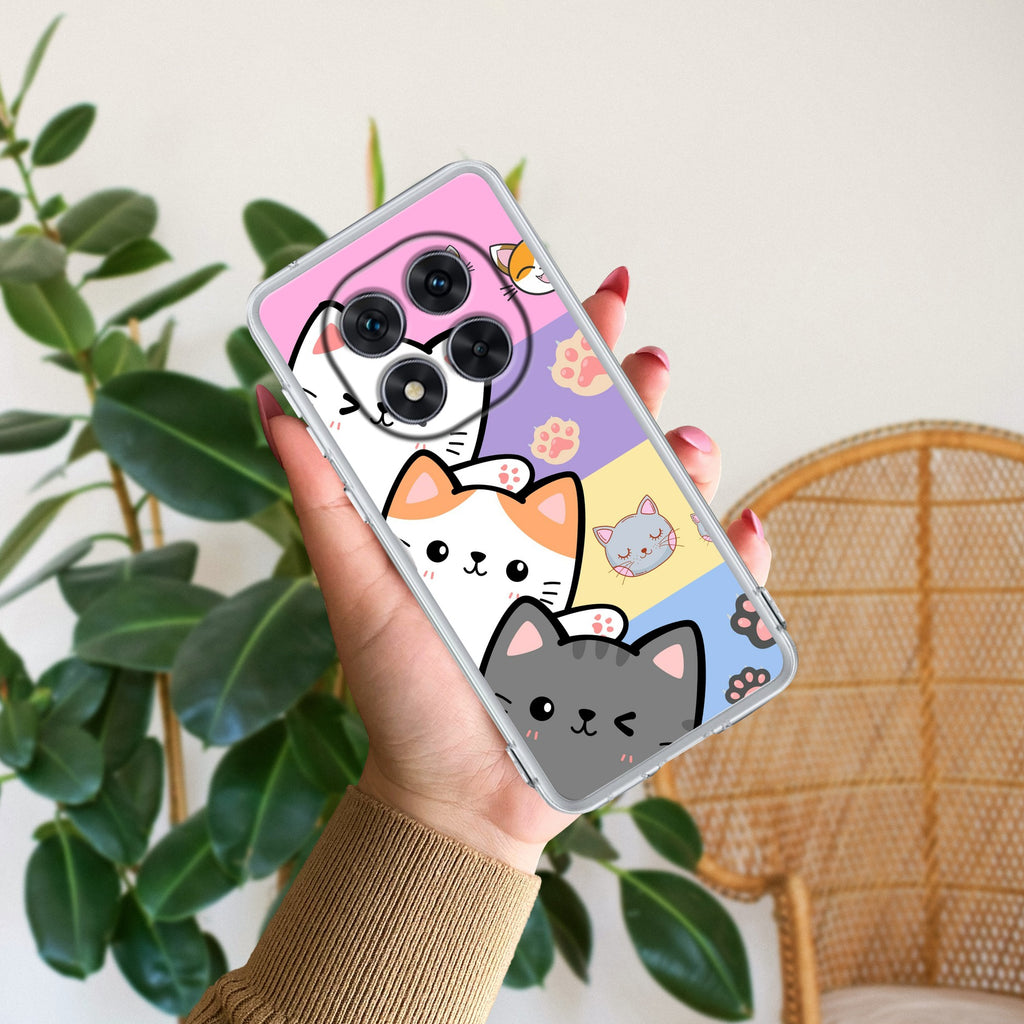 Cute Cat Transparent Silicon Case For Redmi Note 14 Pro Plus 5G