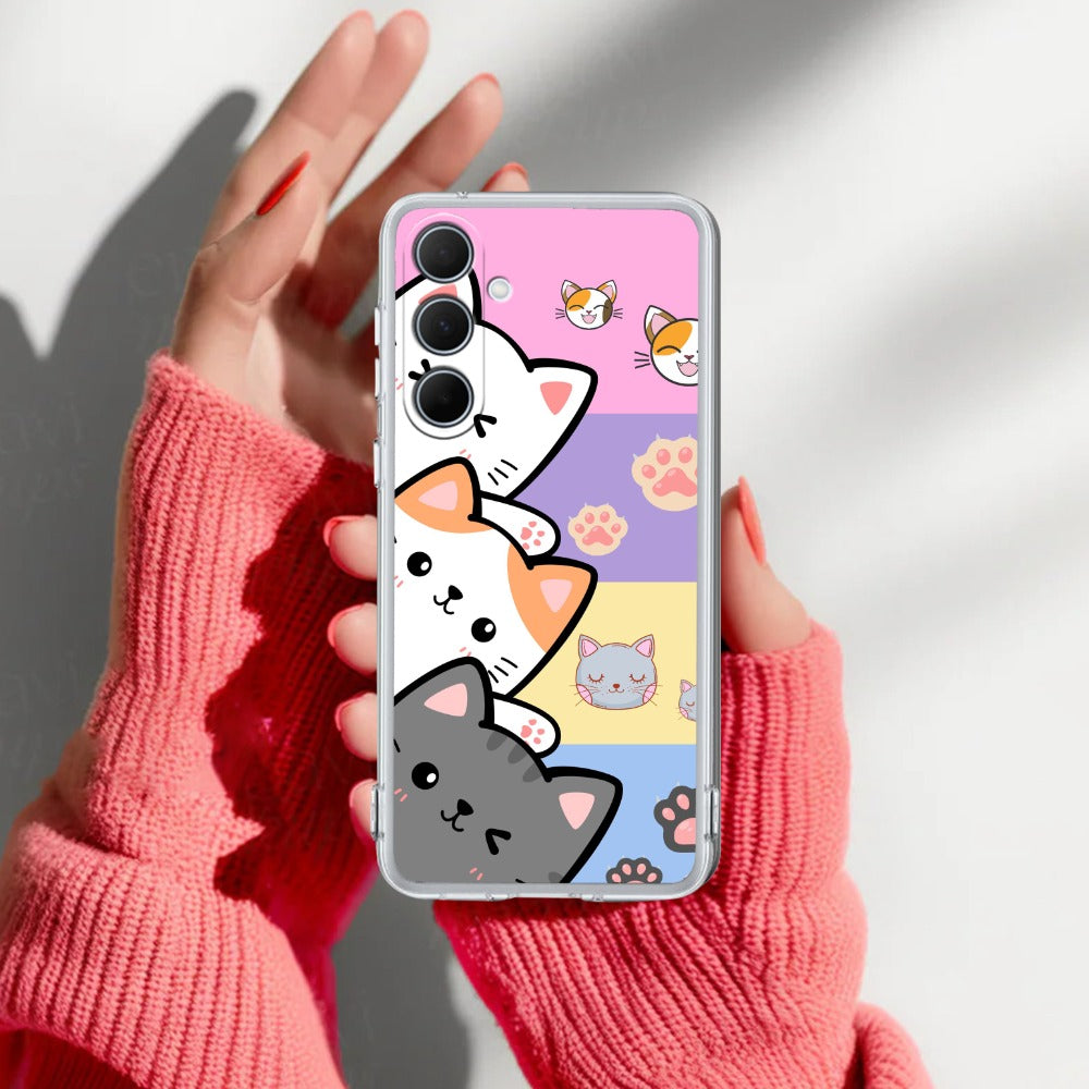 Cute Cat Transparent Silicon Case For Samsung