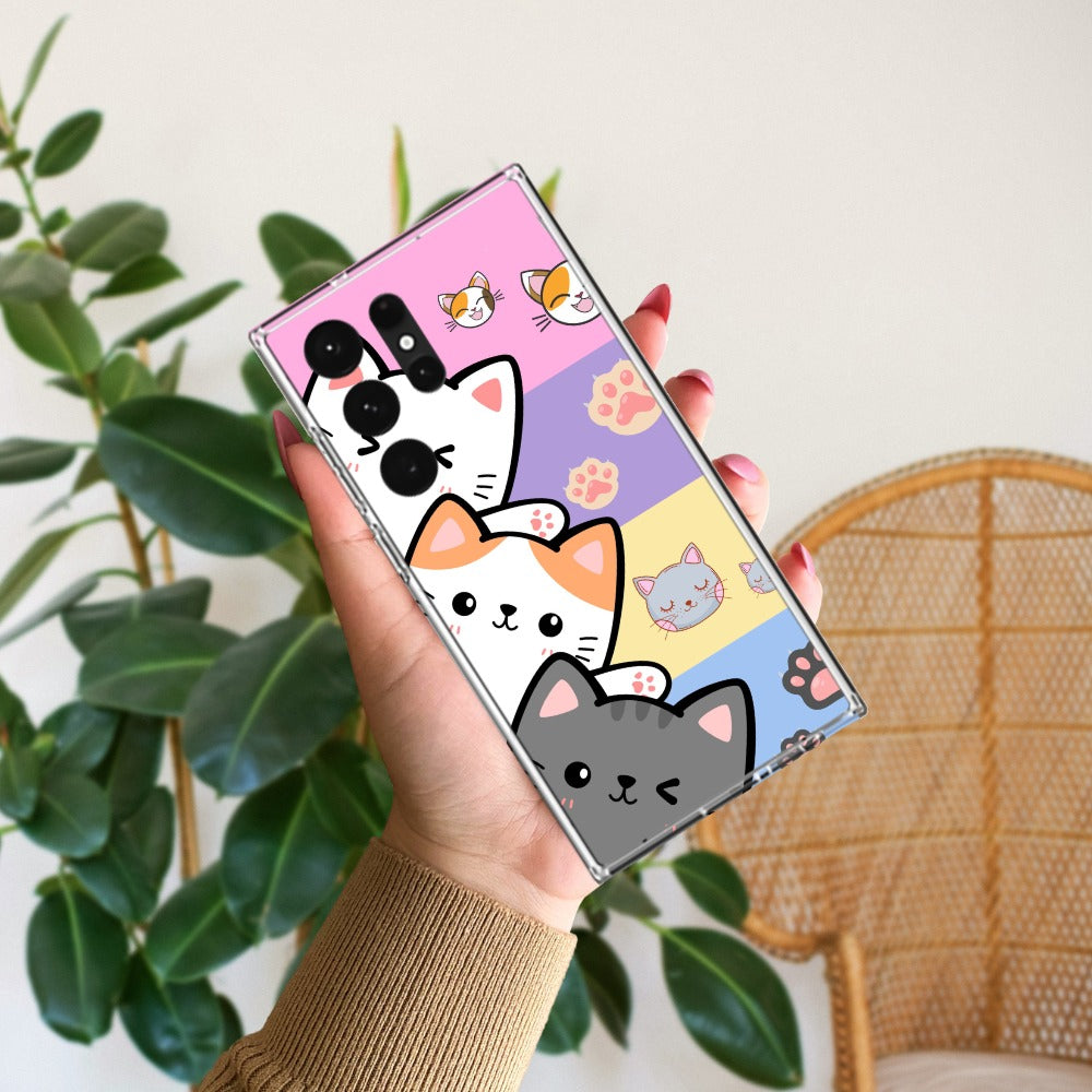 Cute Cat Transparent Silicon Case For Samsung