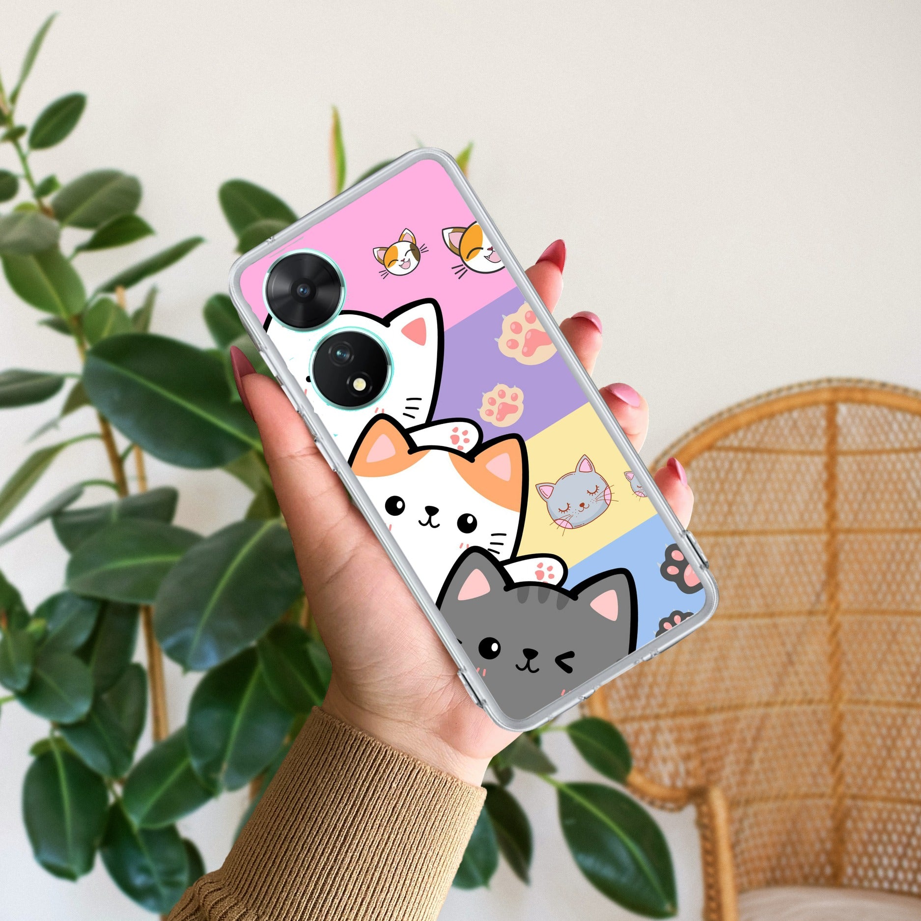 Cute Cat Transparent Silicon Case For Vivo T2 5G