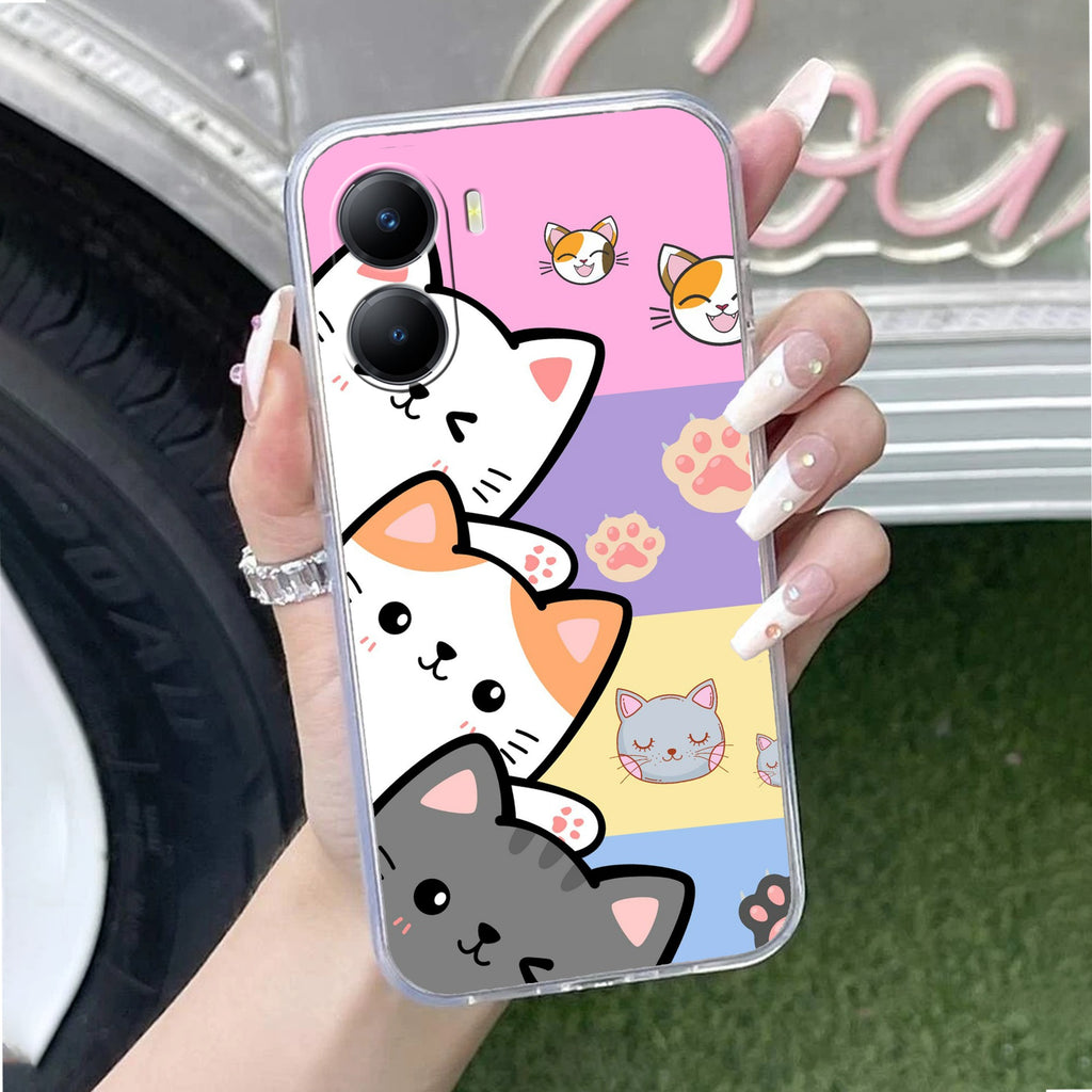 Cute Cat Transparent Silicon Case For Vivo T2x 5G